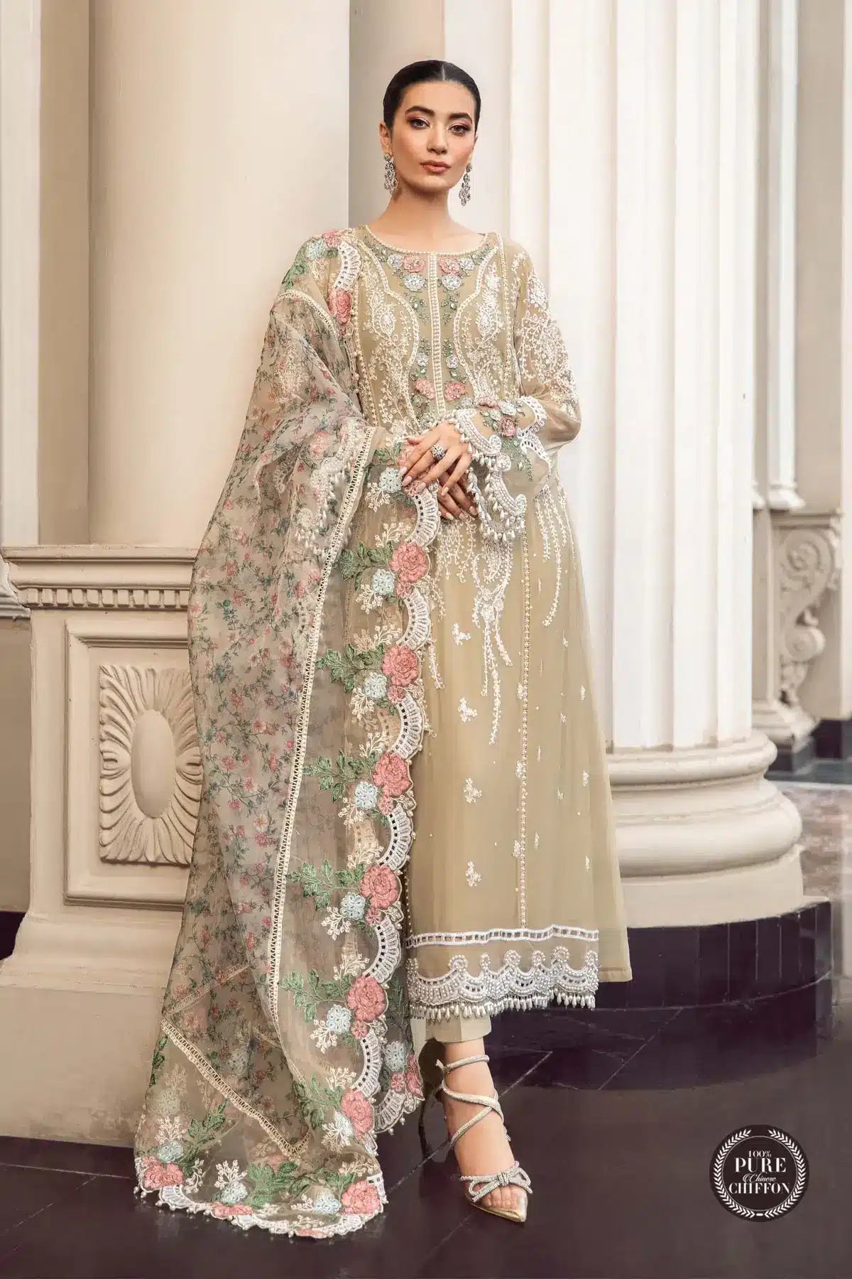 Maria B | Luxury Chiffon Collection | Coffee - by - Libasekhas UK - Registered Vendor of : Maria B - 100% Original Designer Dresss