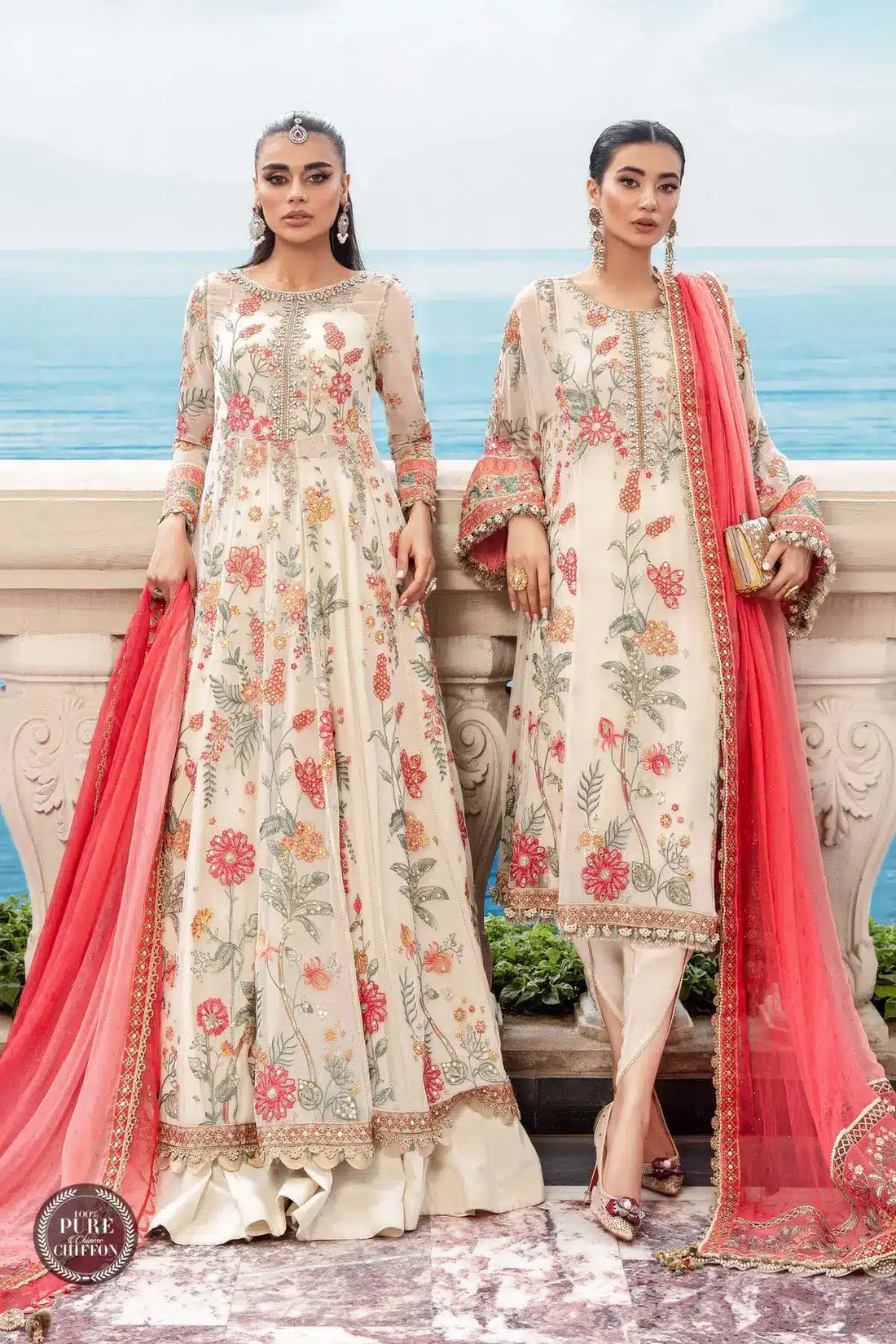 Maria B | Luxury Chiffon Collection | Cloud White Floral - by - Libasekhas UK - Registered Vendor of : Maria B - 100% Original Designer Dresss