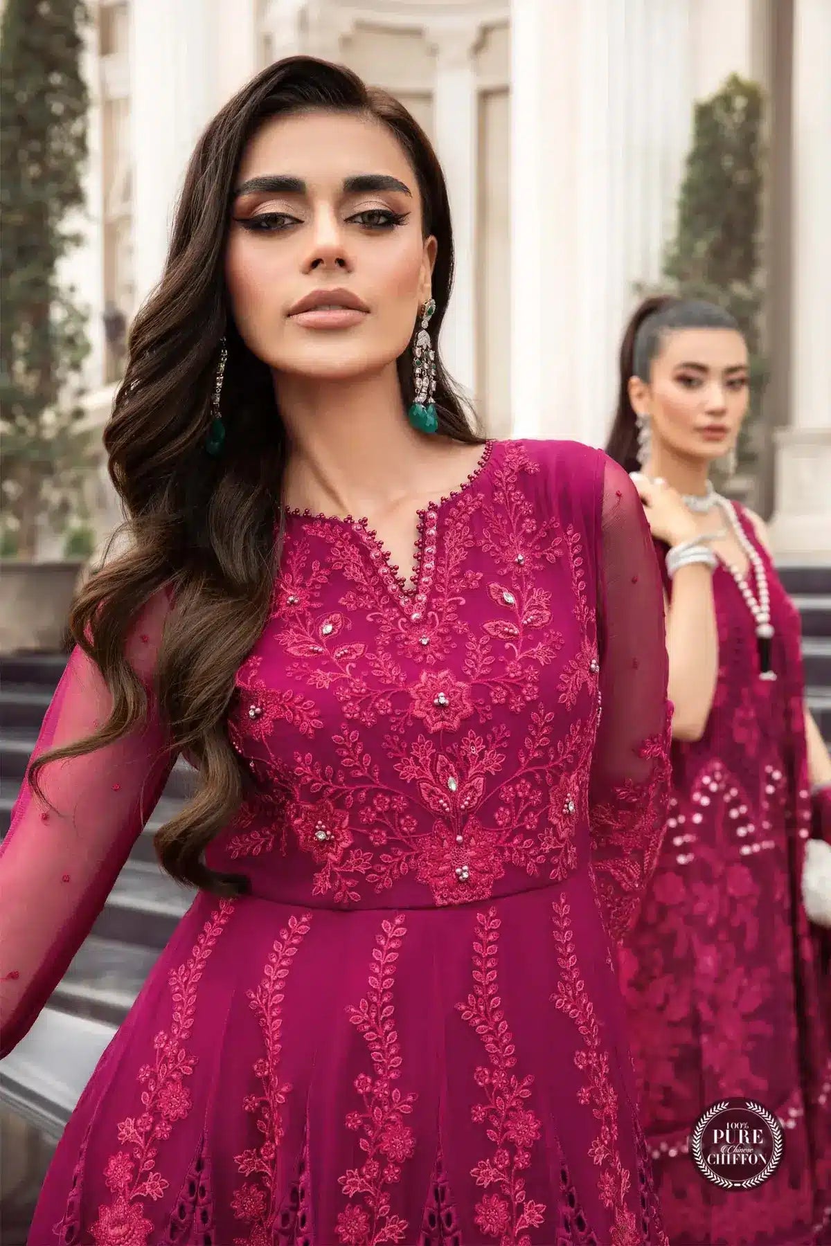 Maria B | Luxury Chiffon Collection | Magenta Pink - by - Libasekhas UK - Registered Vendor of : Maria B - 100% Original Designer Dresss