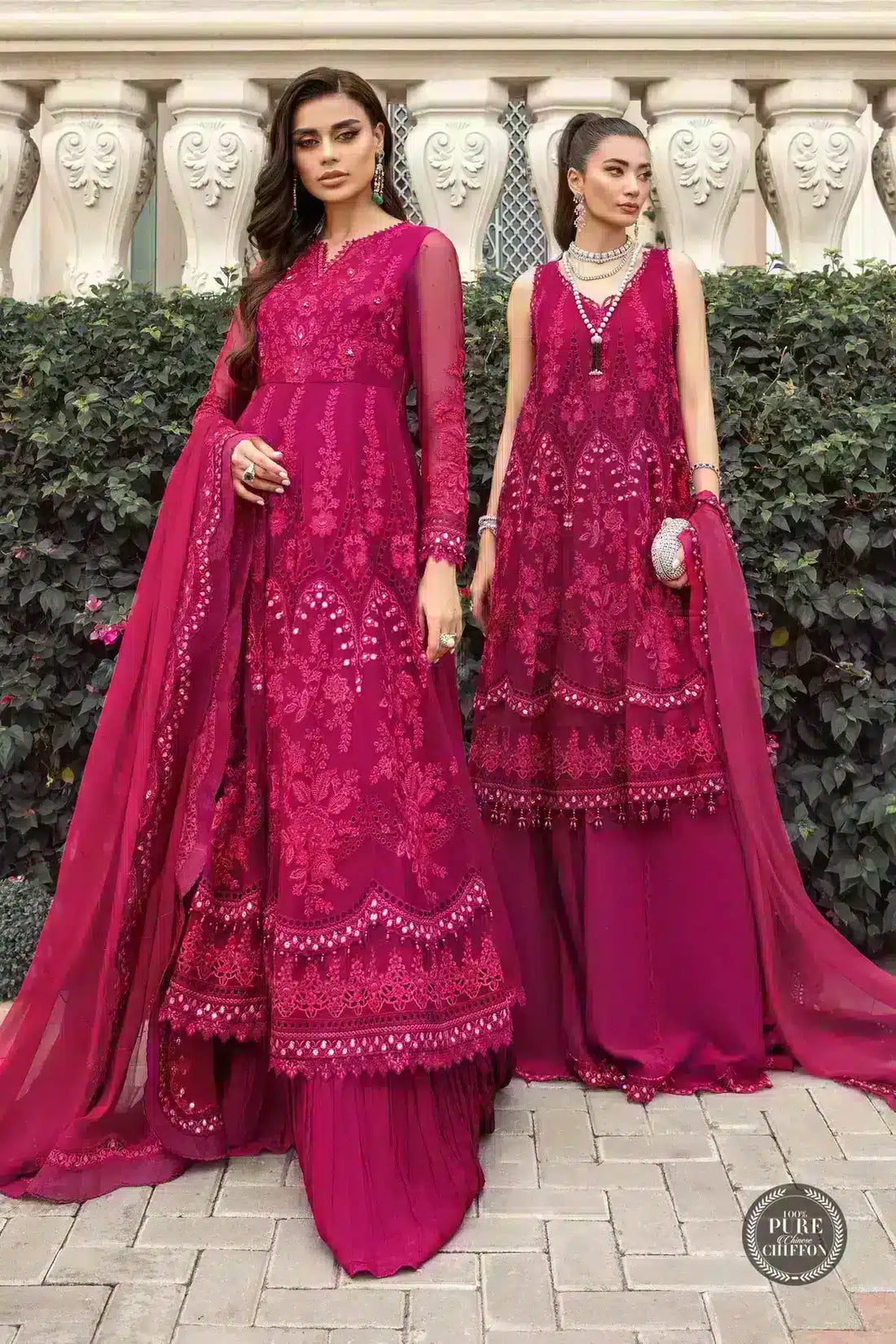 Maria B | Luxury Chiffon Collection | Magenta Pink - by - Libasekhas UK - Registered Vendor of : Maria B - 100% Original Designer Dresss