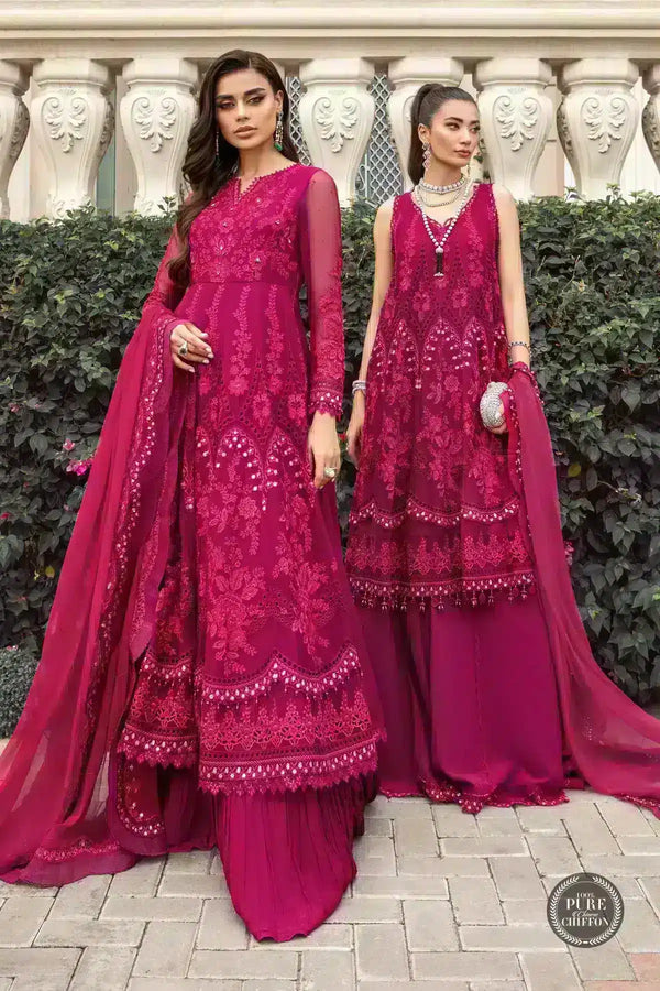 Maria B | Luxury Chiffon Collection | Magenta Pink - by - Libasekhas UK - Registered Vendor of : Maria B - 100% Original Designer Dresss