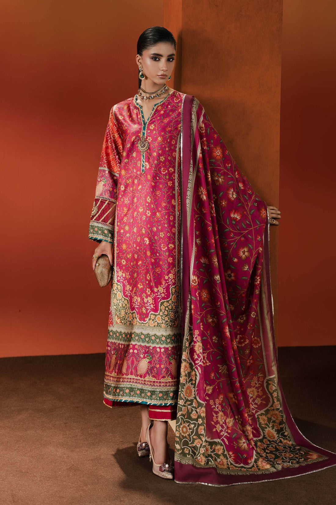 Maria B | Silk Prints | Satin Silk Suit SS-01 - by Libasekhas UK - Registered Vendor of : Maria B - 100% Original Designer Dress
