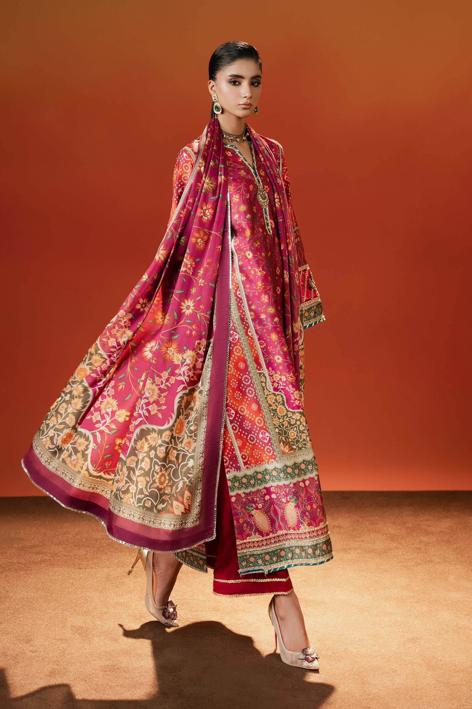 Maria B | Silk Prints | Satin Silk Suit SS-01 - by Libasekhas UK - Registered Vendor of : Maria B - 100% Original Designer Dress