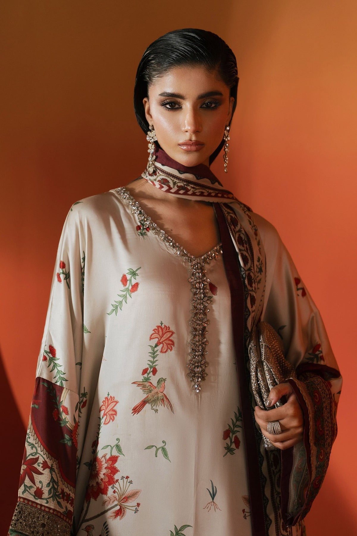 Maria B | Luxury Pret Pre Fall | MPS-EF26-03R1-Beige and Maroon - by Libasekhas UK - Registered Vendor of : Maria B - 100% Original Designer Dress