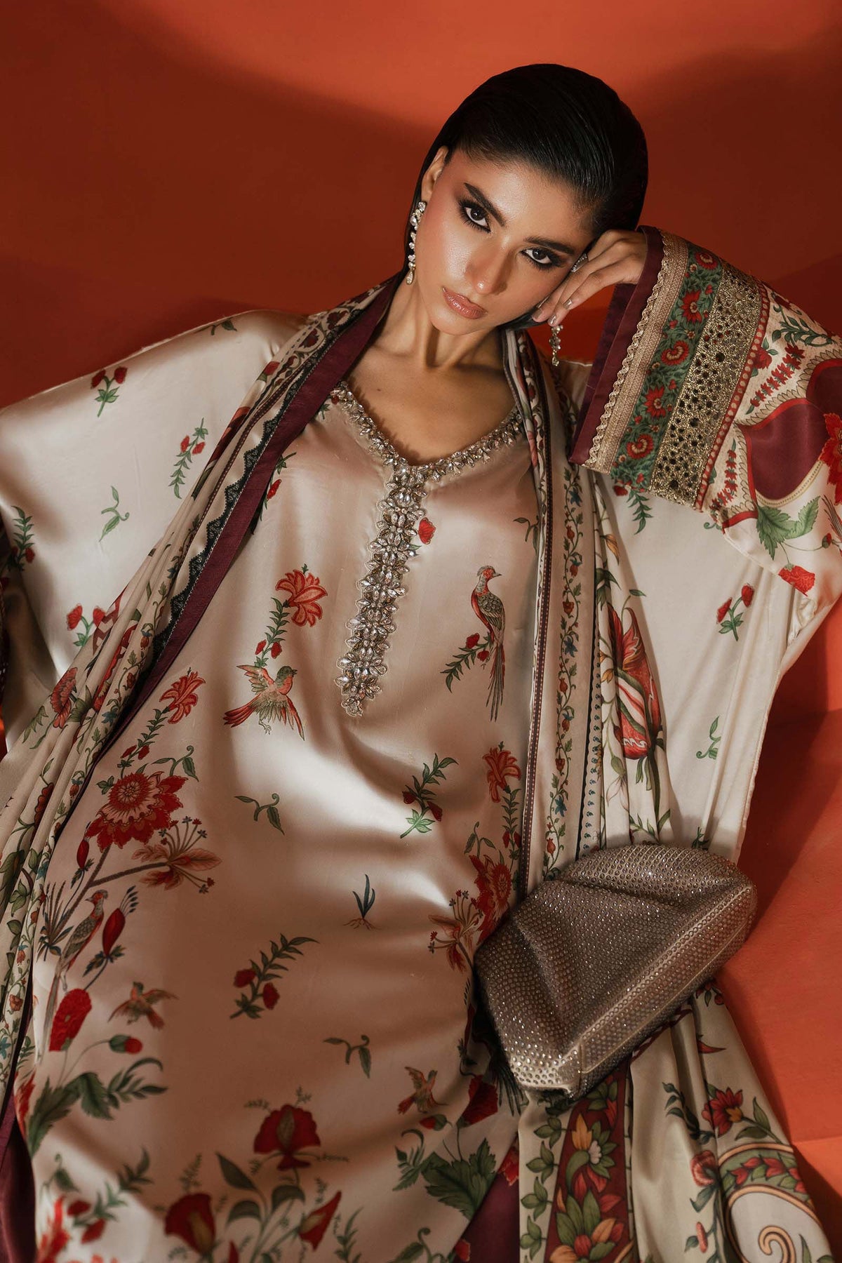 Maria B | Luxury Pret Pre Fall | MPS-EF26-03R1-Beige and Maroon - by Libasekhas UK - Registered Vendor of : Maria B - 100% Original Designer Dress