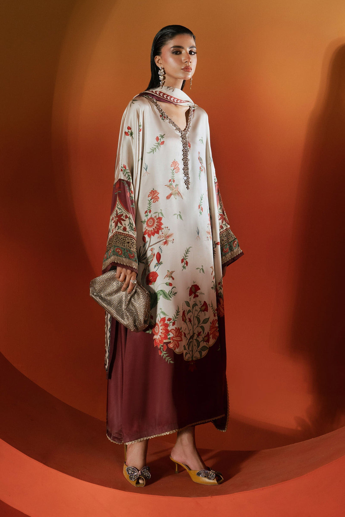 Maria B | Silk Prints | Satin Silk Suit SS-02 - by Libasekhas UK - Registered Vendor of : Maria B - 100% Original Designer Dress