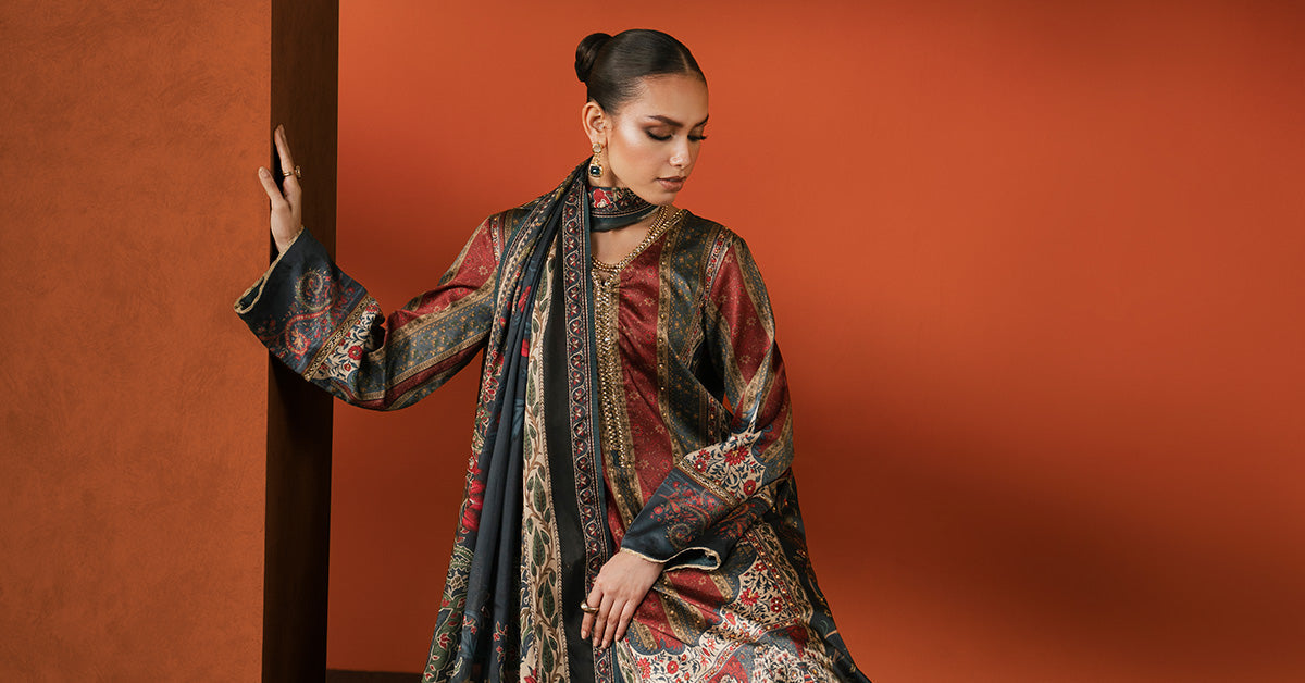 Maria B | Silk Prints | Satin Silk Suit SS-03 - by Libasekhas UK - Registered Vendor of : Maria B - 100% Original Designer Dress