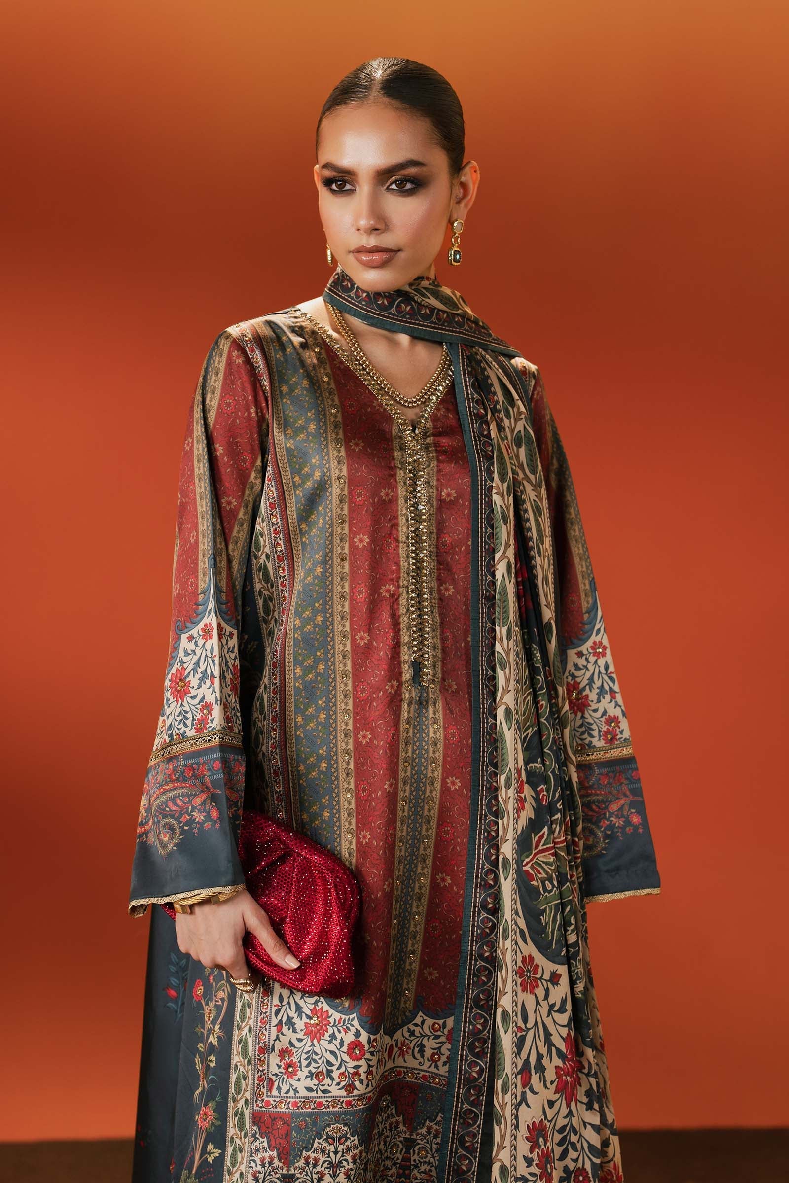 Maria B | Silk Prints | Satin Silk Suit SS-03 - by Libasekhas UK - Registered Vendor of : Maria B - 100% Original Designer Dress