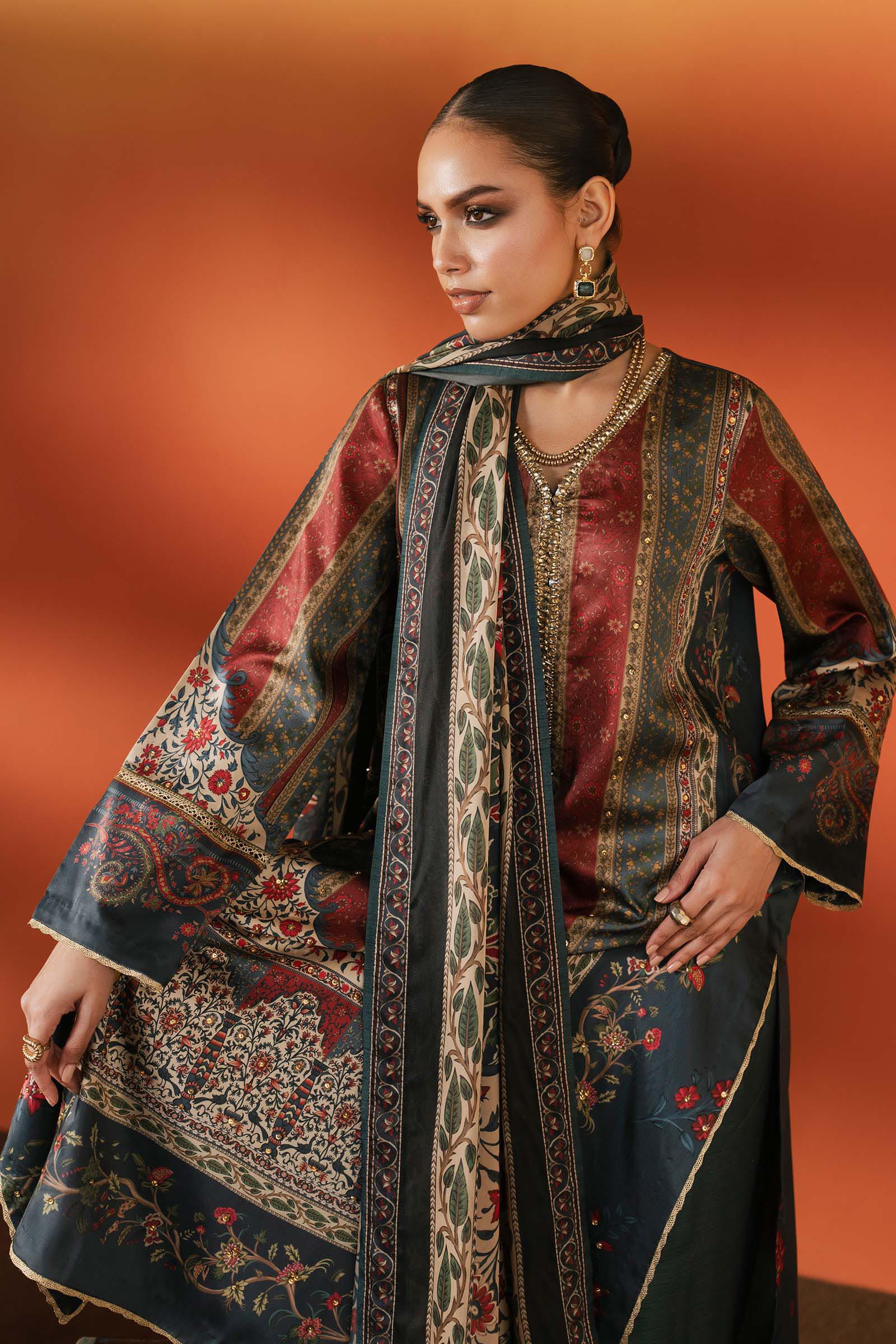 Maria B | Silk Prints | Satin Silk Suit SS-03 - by Libasekhas UK - Registered Vendor of : Maria B - 100% Original Designer Dress