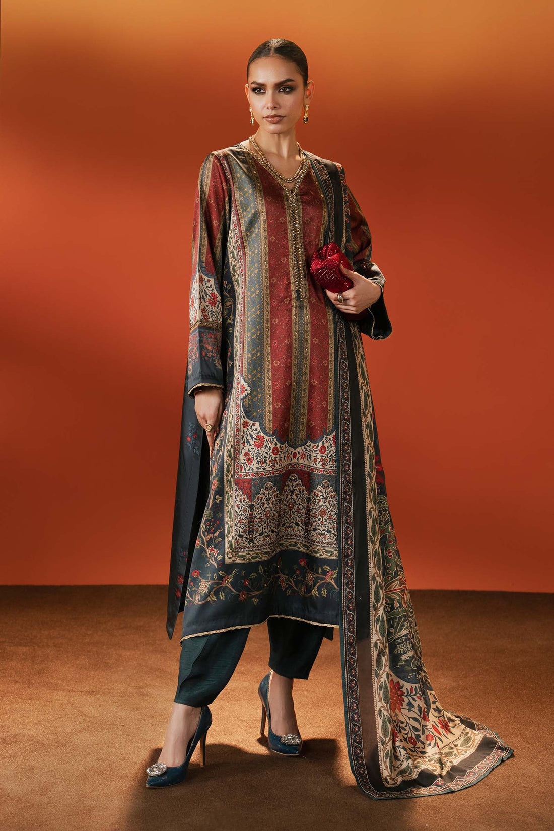 Maria B | Silk Prints | Satin Silk Suit SS-03 - by Libasekhas UK - Registered Vendor of : Maria B - 100% Original Designer Dress