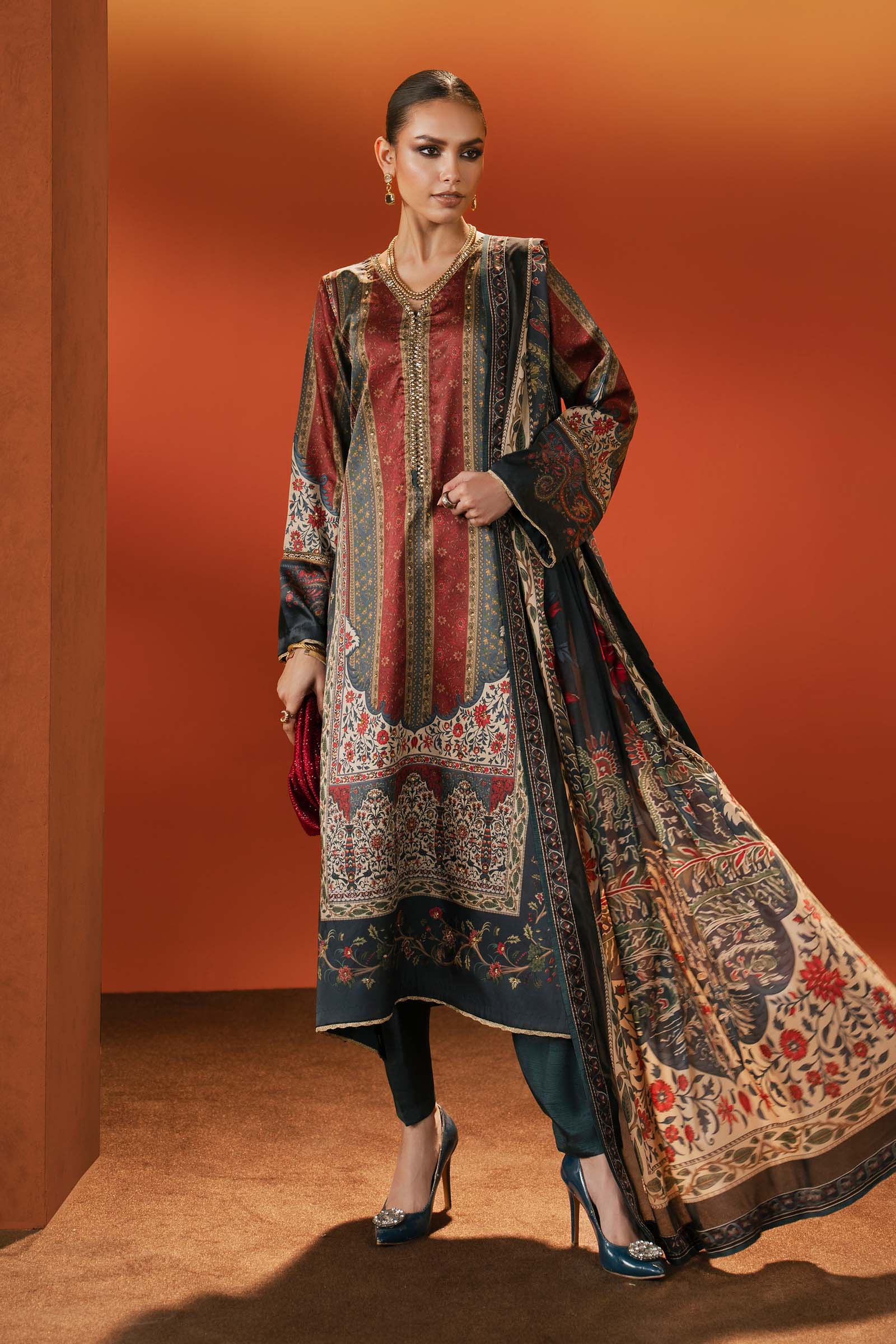 Maria B | Silk Prints | Satin Silk Suit SS-03 - by Libasekhas UK - Registered Vendor of : Maria B - 100% Original Designer Dress