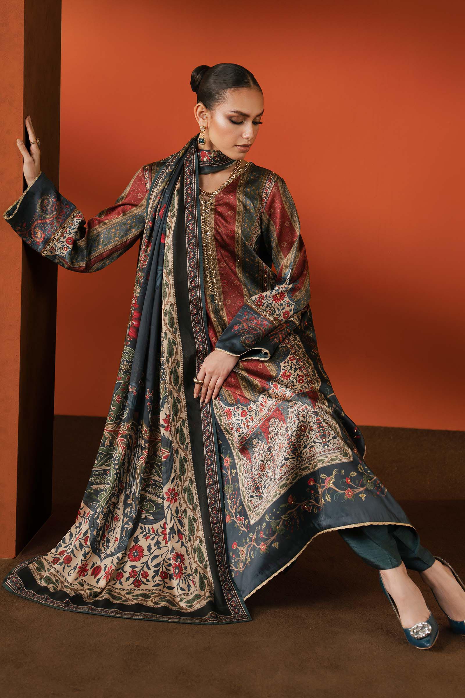 Maria B | Silk Prints | Satin Silk Suit SS-03 - by Libasekhas UK - Registered Vendor of : Maria B - 100% Original Designer Dress