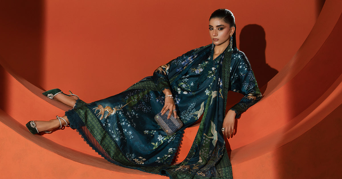 Maria B | Silk Prints | Satin Silk Suit SS-04 - by Libasekhas UK - Registered Vendor of : Maria B - 100% Original Designer Dress