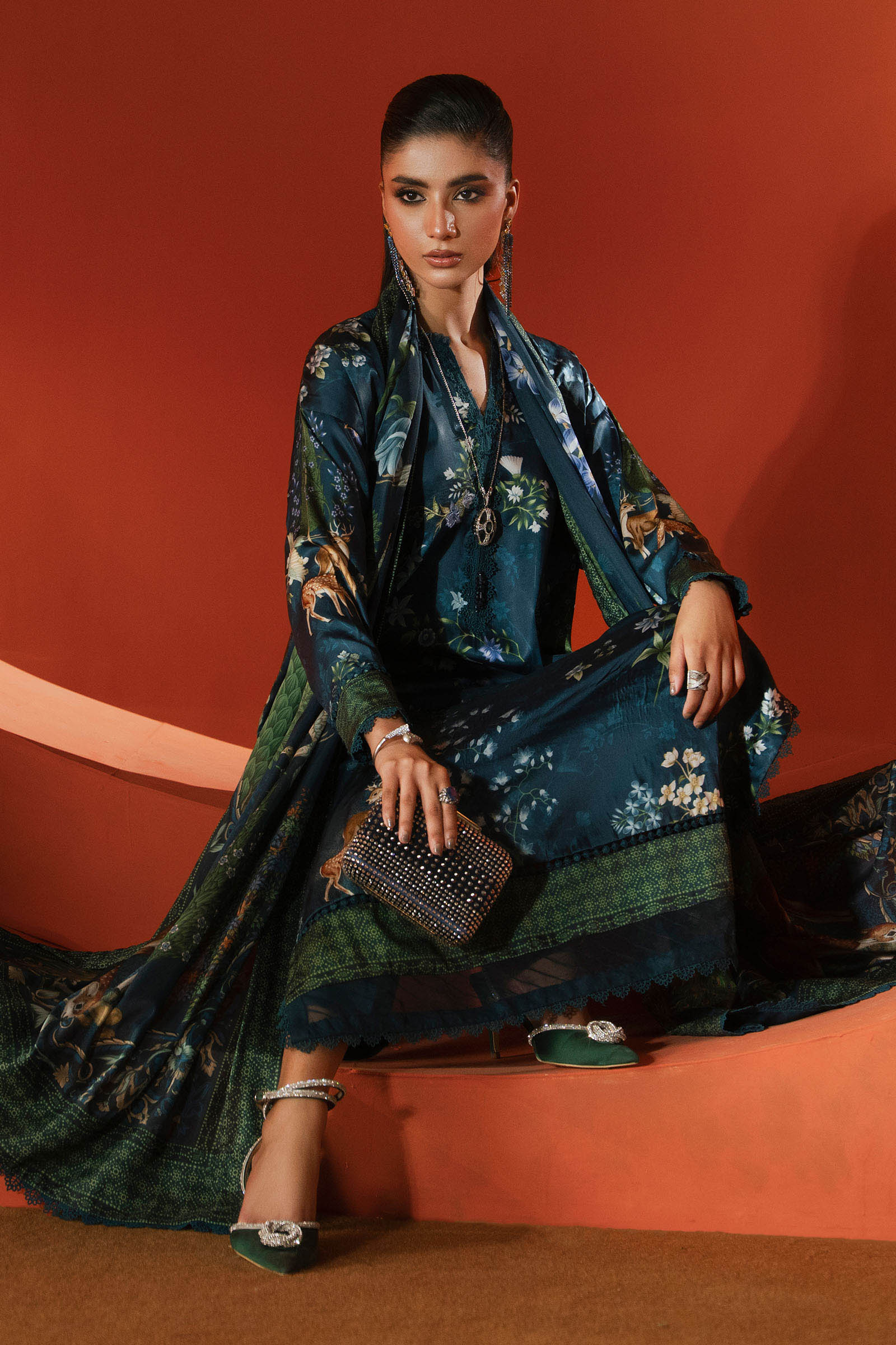 Maria B | Silk Prints | Satin Silk Suit SS-04 - by Libasekhas UK - Registered Vendor of : Maria B - 100% Original Designer Dress