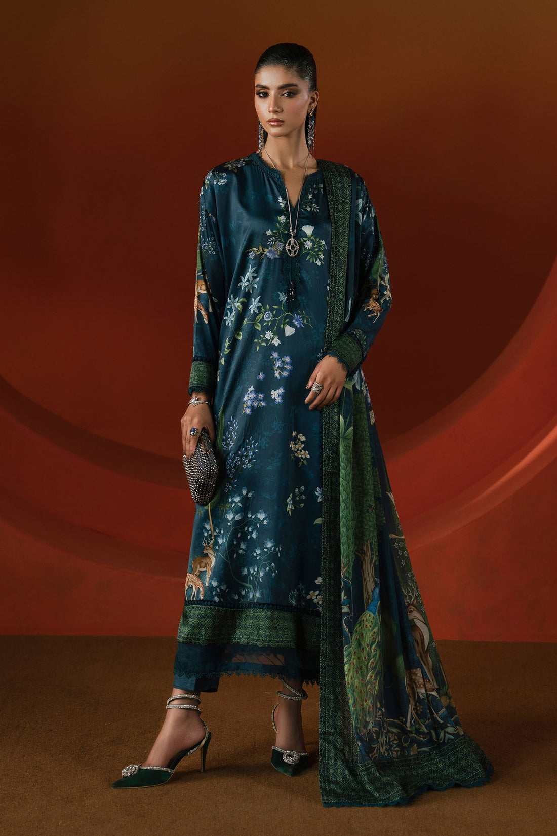 Maria B | Silk Prints | Satin Silk Suit SS-04 - by Libasekhas UK - Registered Vendor of : Maria B - 100% Original Designer Dress