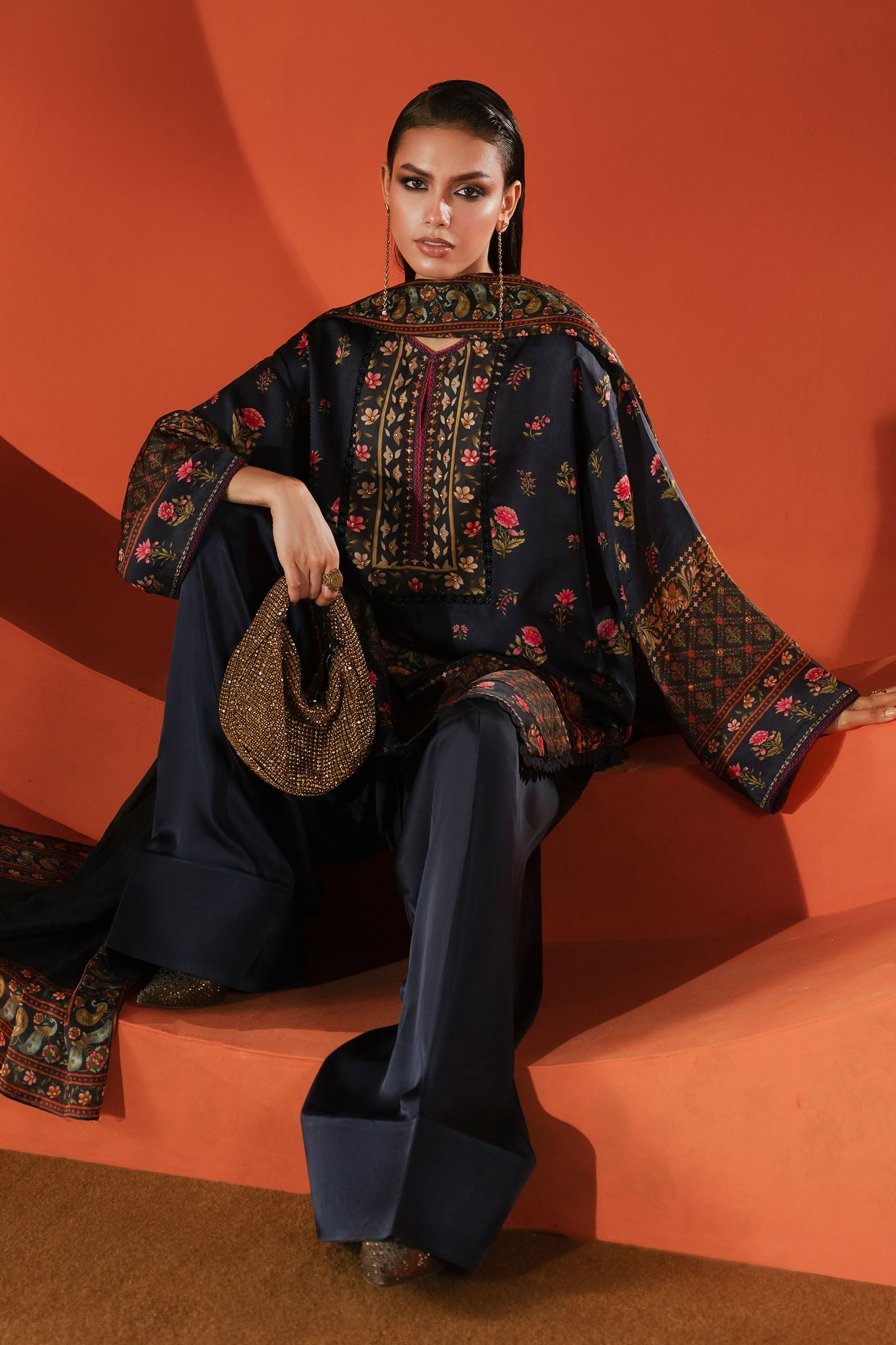 Maria B | Silk Prints | Satin Silk Suit SS-05 - by Libasekhas UK - Registered Vendor of : Maria B - 100% Original Designer Dress