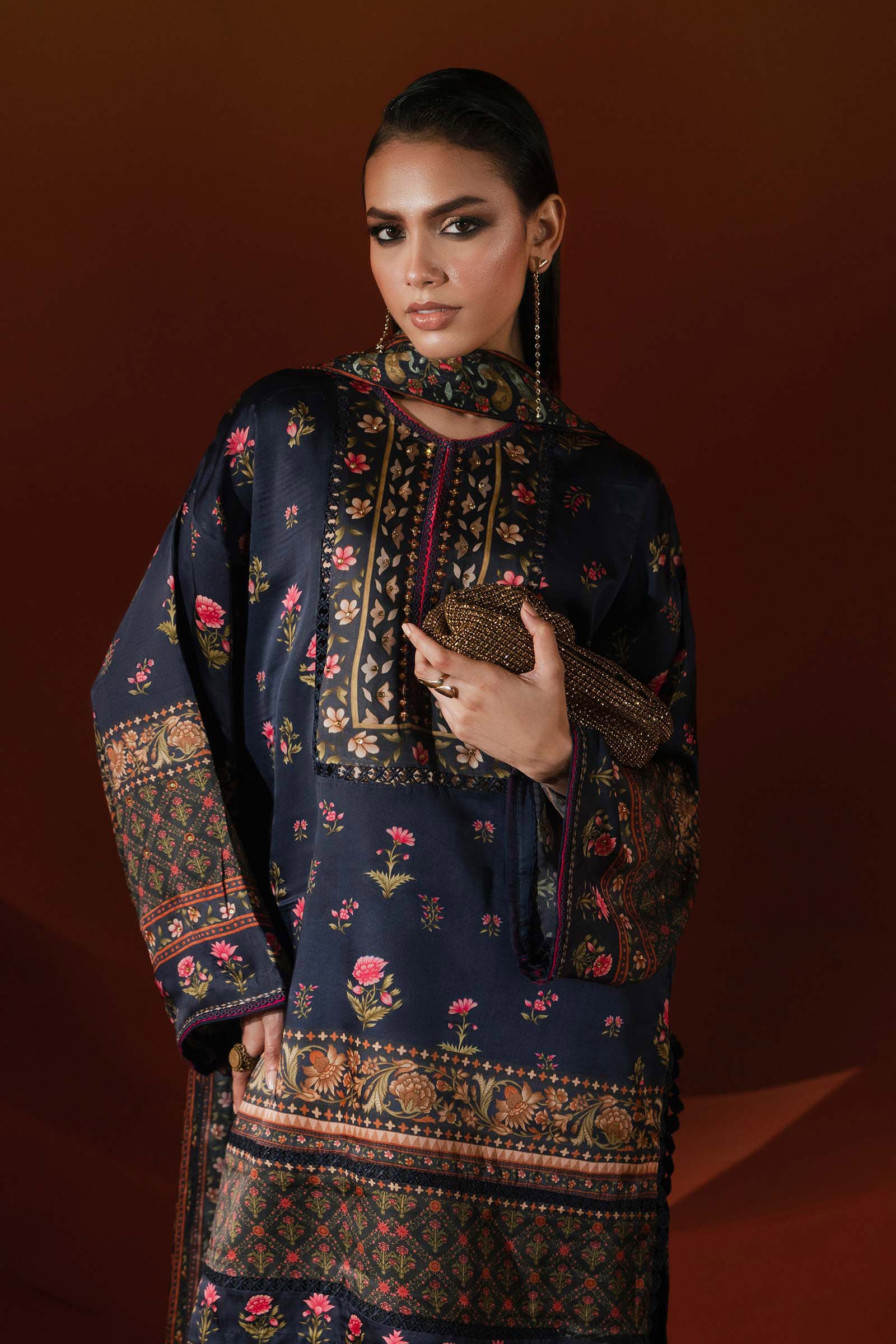 Maria B | Silk Prints | Satin Silk Suit SS-05 - by Libasekhas UK - Registered Vendor of : Maria B - 100% Original Designer Dress