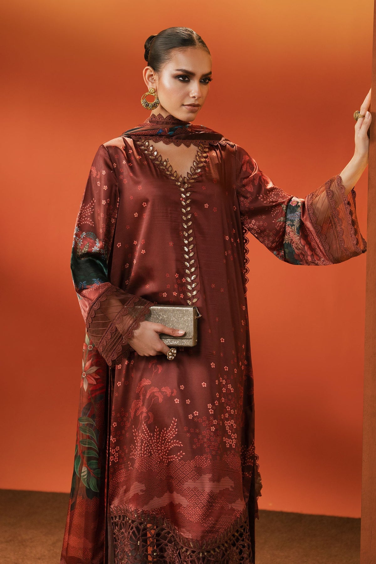 Maria B | Luxury Pret Pre Fall | MPS-EF26-08R1-Maroon - by Libasekhas UK - Registered Vendor of : Maria B - 100% Original Designer Dress