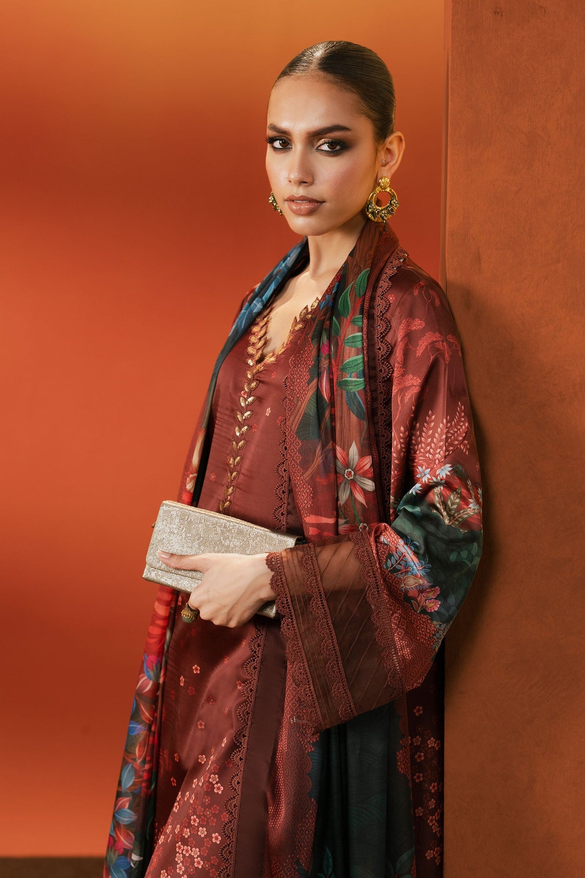 Maria B | Luxury Pret Pre Fall | MPS-EF26-08R1-Maroon - by Libasekhas UK - Registered Vendor of : Maria B - 100% Original Designer Dress
