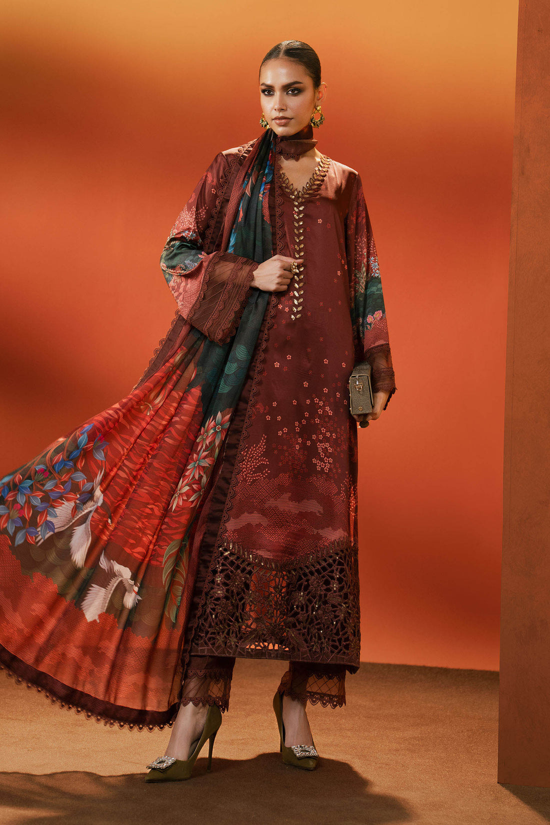 Maria B | Luxury Pret Pre Fall | MPS-EF26-08R1-Maroon - by Libasekhas UK - Registered Vendor of : Maria B - 100% Original Designer Dress