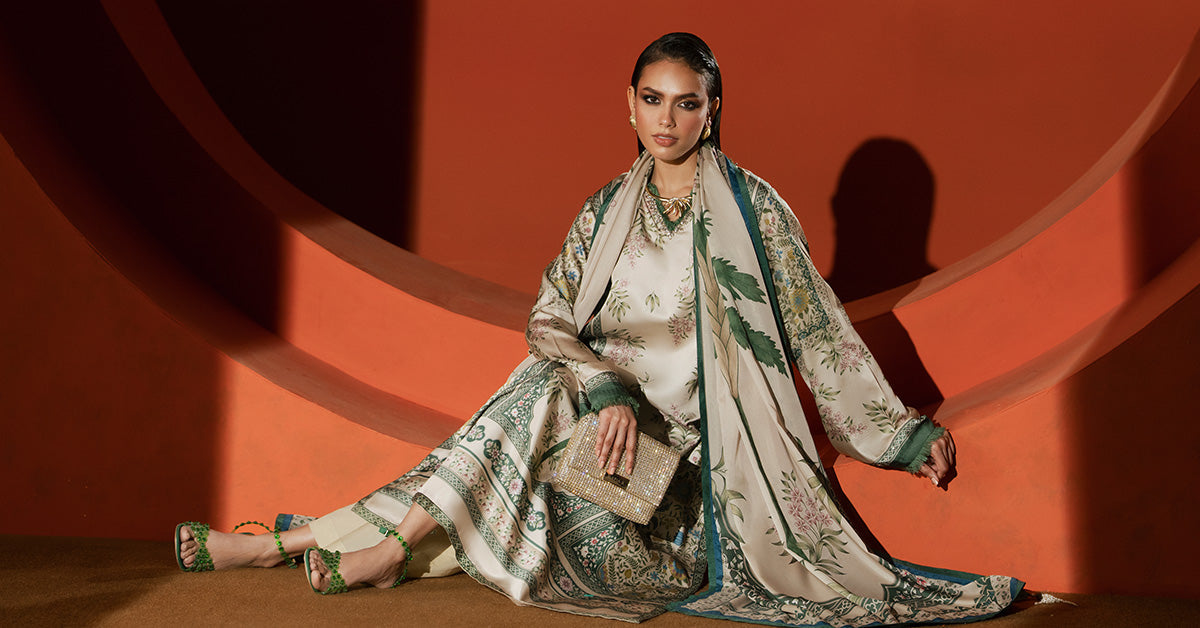 Maria B | Silk Prints | Satin Silk Suit SS-06 - by Libasekhas UK - Registered Vendor of : Maria B - 100% Original Designer Dress