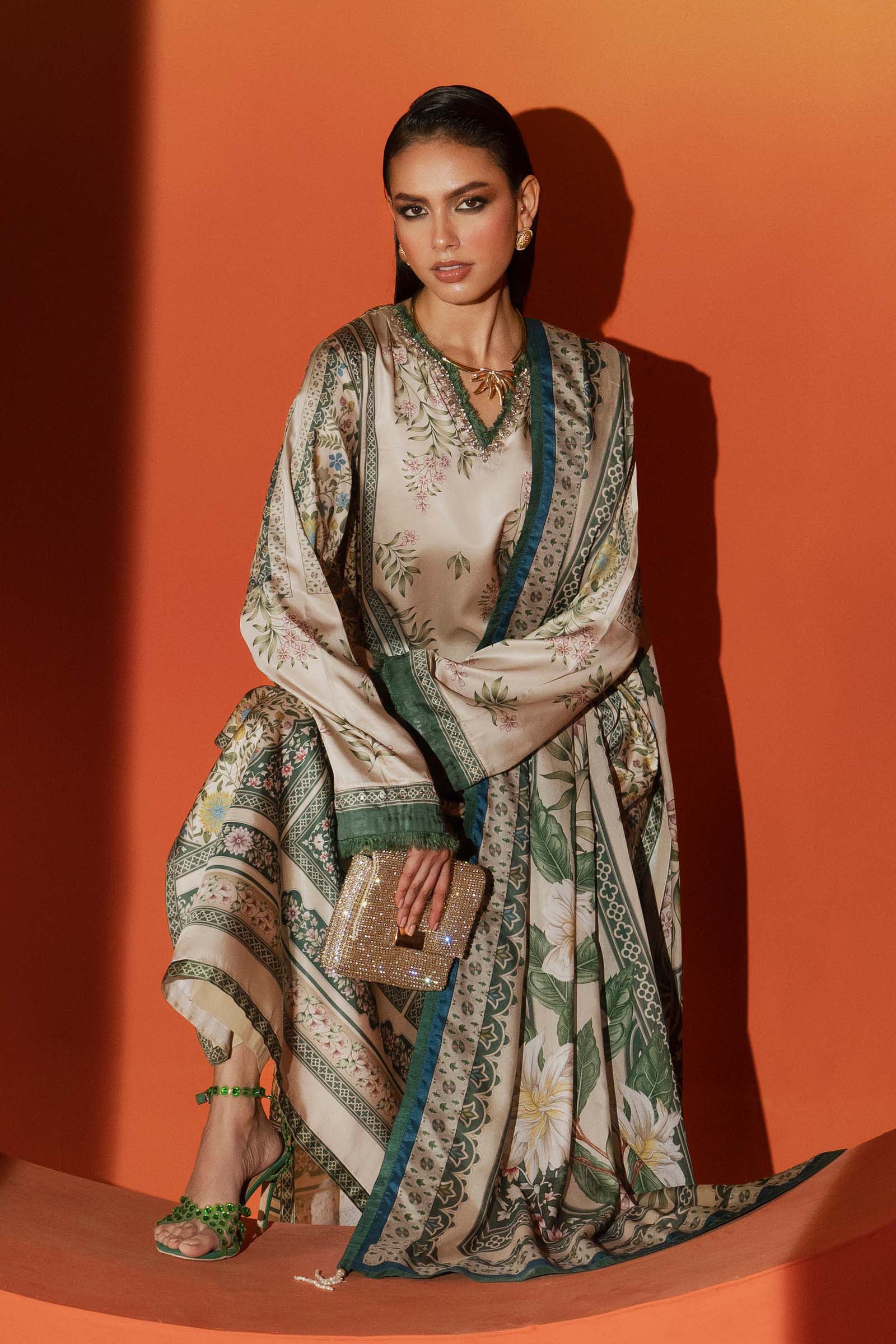 Maria B | Silk Prints | Satin Silk Suit SS-06 - by Libasekhas UK - Registered Vendor of : Maria B - 100% Original Designer Dress