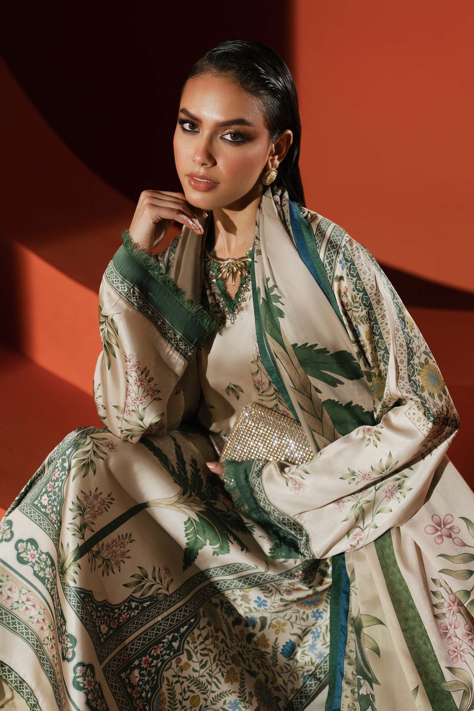 Maria B | Silk Prints | Satin Silk Suit SS-06 - by Libasekhas UK - Registered Vendor of : Maria B - 100% Original Designer Dress