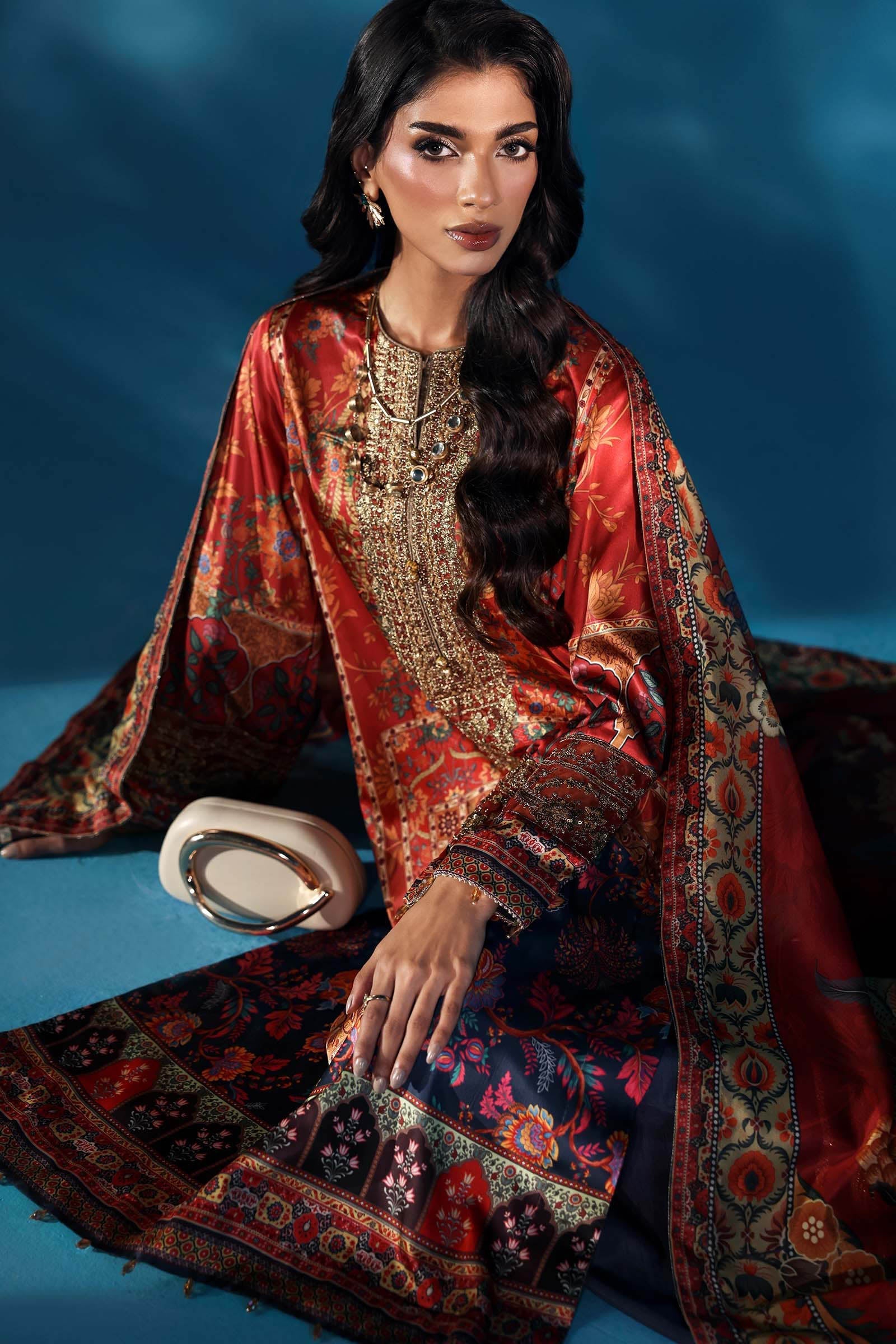Maria B | Pre Fall Dresses | MPS-W25-08 R, L / Red / Silk