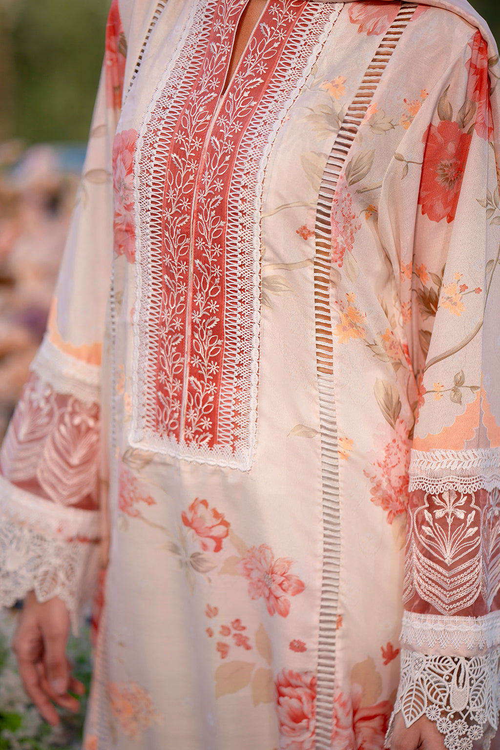 Sardinia | Cocktail Luxury Lawn | CORAL - by - Libasekhas UK - Registered Vendor of : Sardinia - 100% Original Designer Dresss