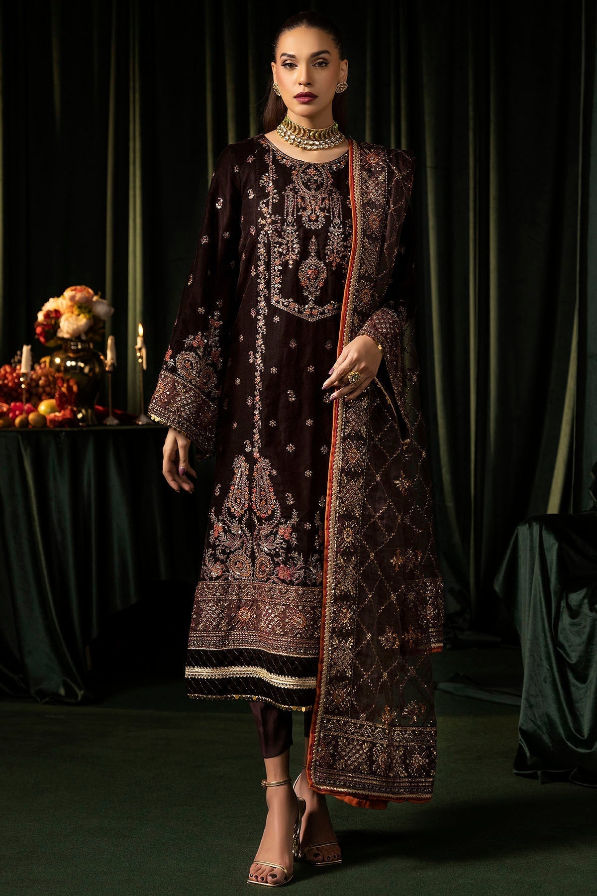Motifz | Velvet Formals | 5091-AAHANA - by - Libasekhas UK - Registered Vendor of : Motifz - 100% Original Designer Dresss
