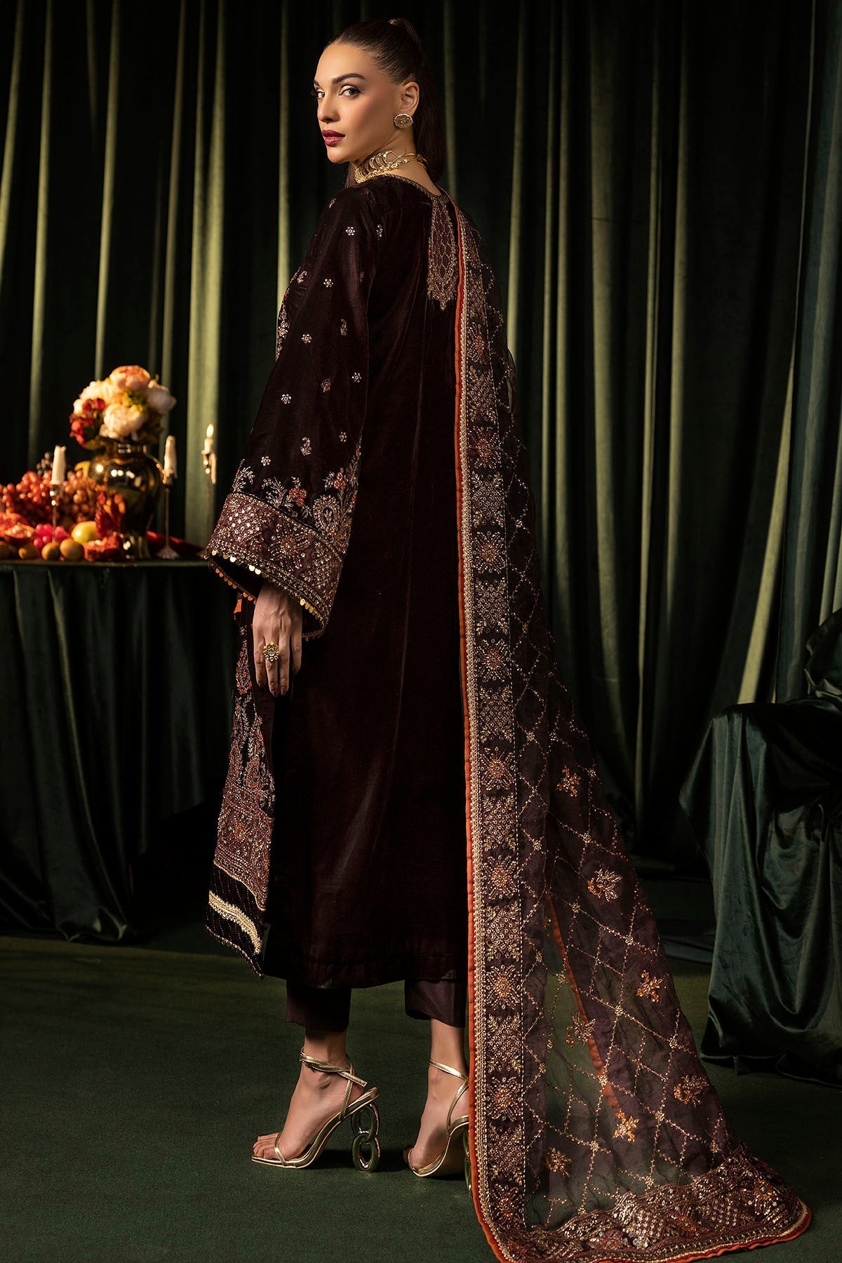 Motifz | Velvet Formals | 5091-AAHANA - by - Libasekhas UK - Registered Vendor of : Motifz - 100% Original Designer Dresss