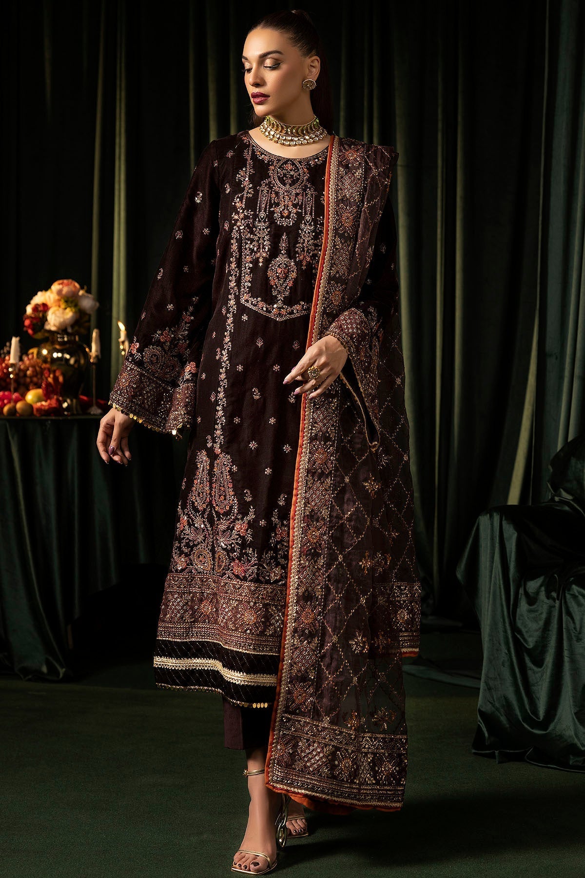 Motifz | Velvet Formals | 5091-AAHANA - by - Libasekhas UK - Registered Vendor of : Motifz - 100% Original Designer Dresss