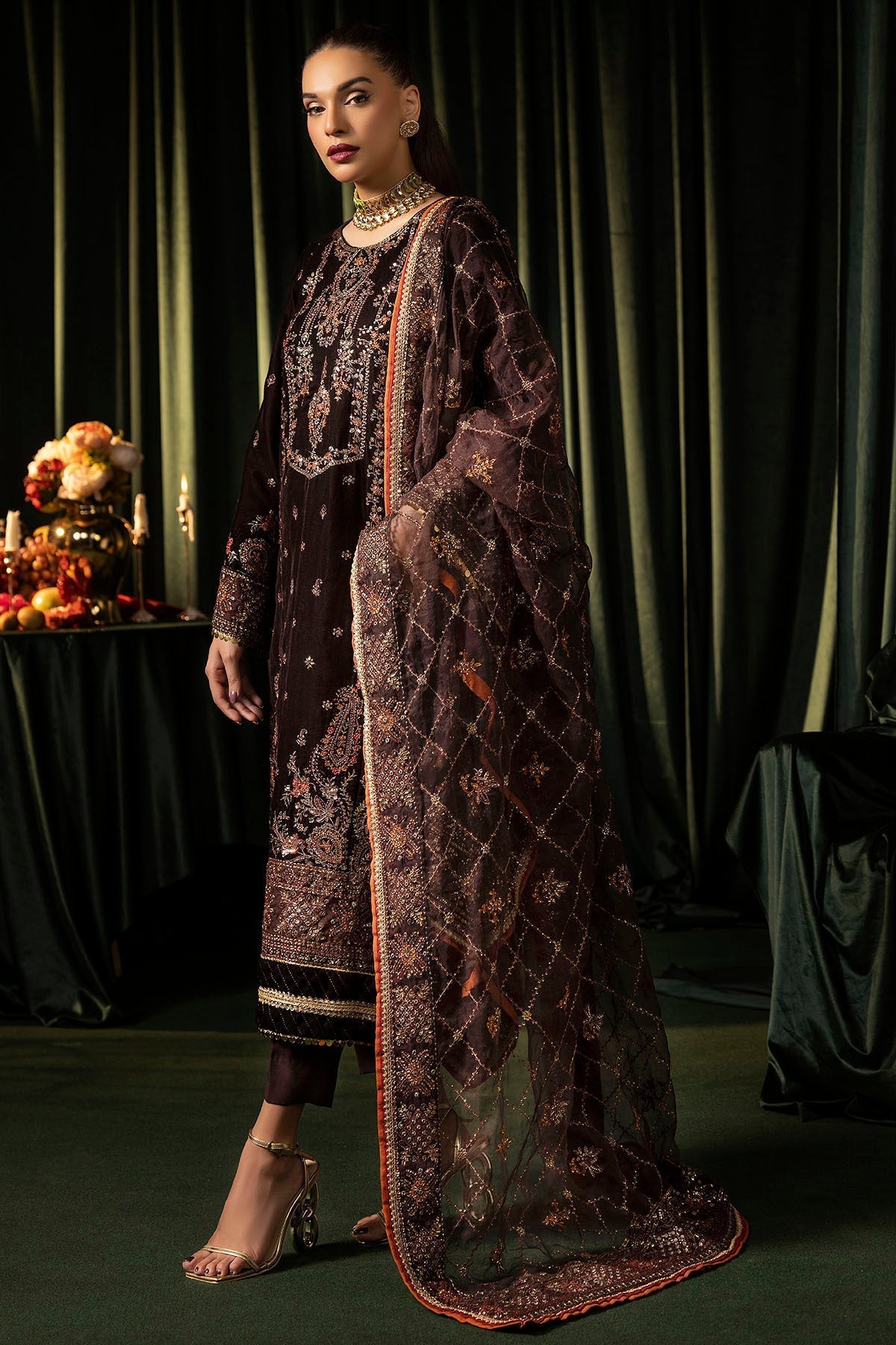 Motifz | Velvet Formals | 5091-AAHANA - by - Libasekhas UK - Registered Vendor of : Motifz - 100% Original Designer Dresss
