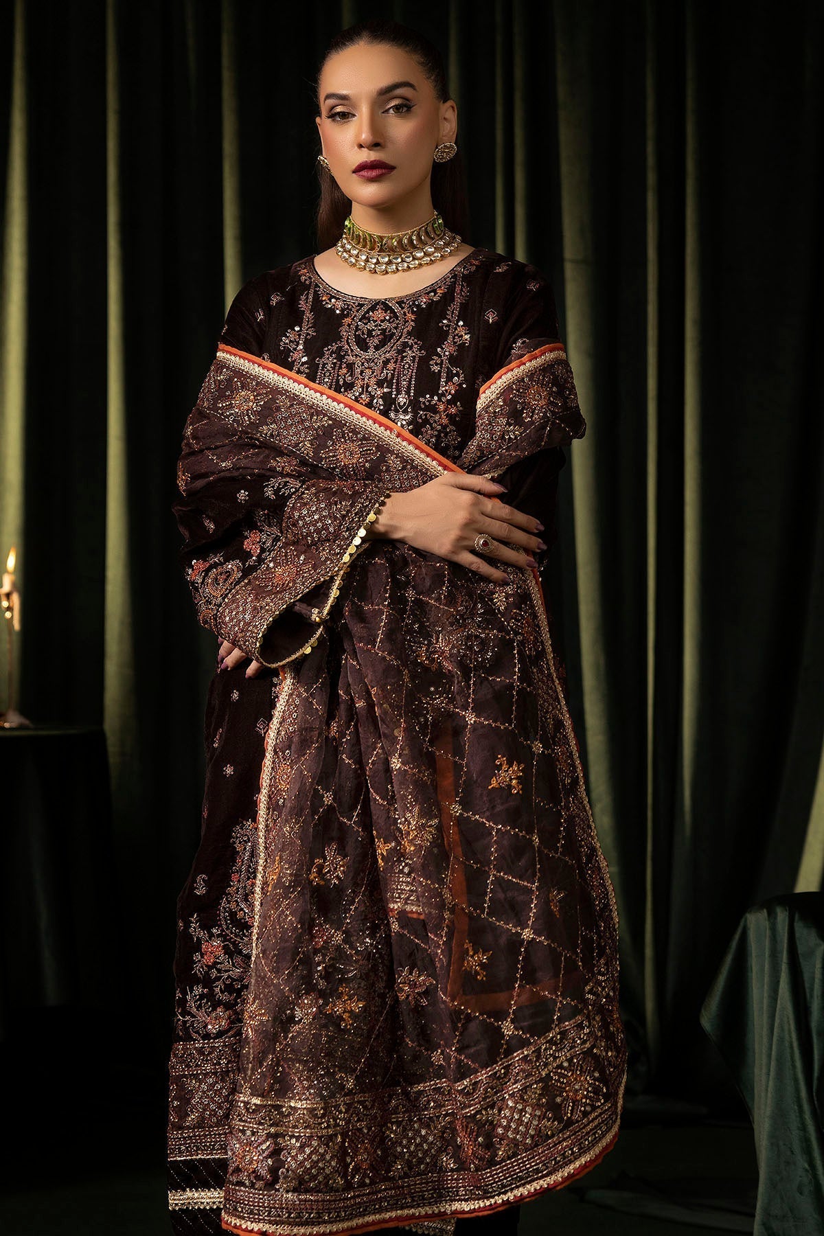 Motifz | Velvet Formals | 5091-AAHANA - by - Libasekhas UK - Registered Vendor of : Motifz - 100% Original Designer Dresss