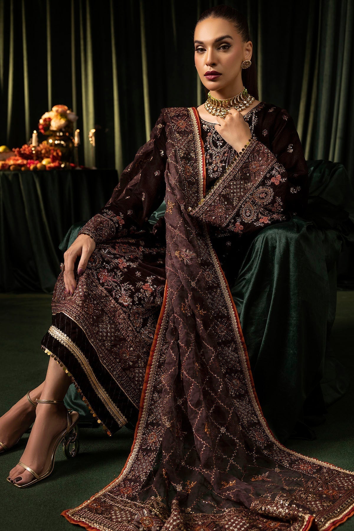 Motifz | Velvet Formals | 5091-AAHANA - by - Libasekhas UK - Registered Vendor of : Motifz - 100% Original Designer Dresss