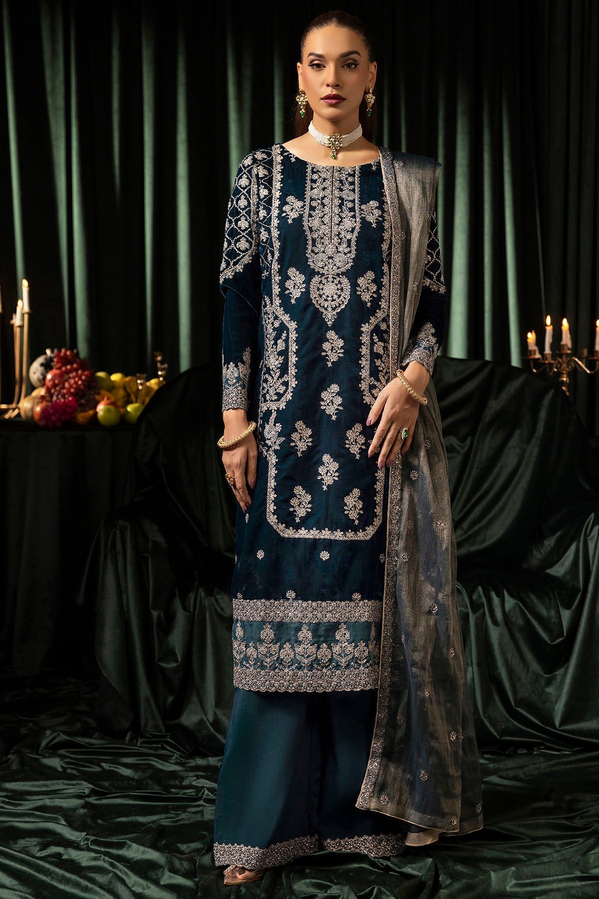 Motifz | Velvet Formals | 5093-DANEEN - by - Libasekhas UK - Registered Vendor of : Motifz - 100% Original Designer Dresss