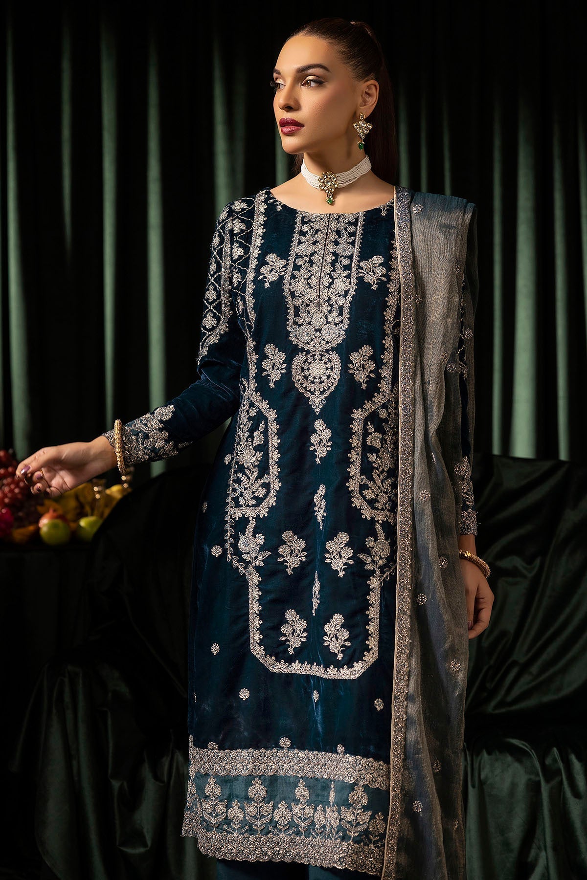 Motifz | Velvet Formals | 5093-DANEEN - by - Libasekhas UK - Registered Vendor of : Motifz - 100% Original Designer Dresss