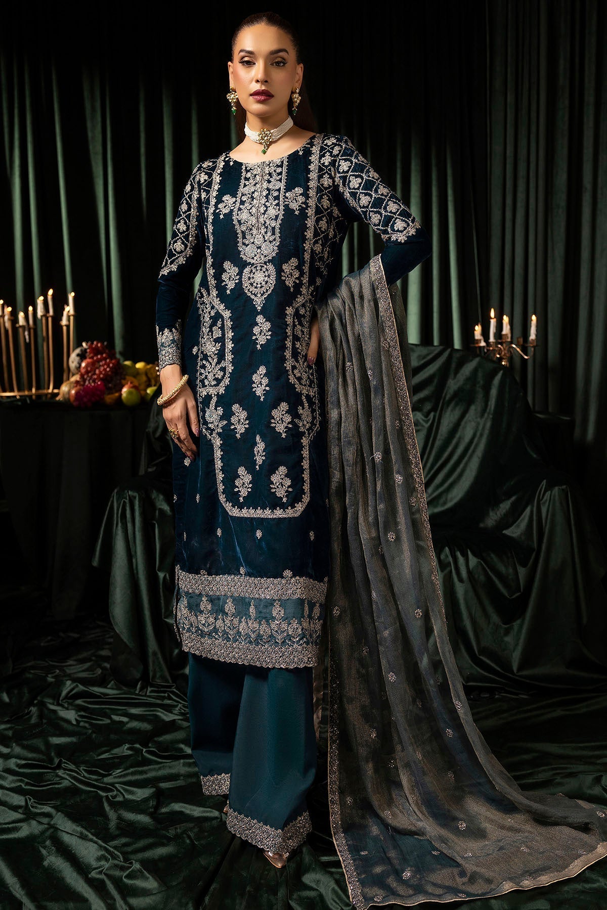 Motifz | Velvet Formals | 5093-DANEEN - by - Libasekhas UK - Registered Vendor of : Motifz - 100% Original Designer Dresss