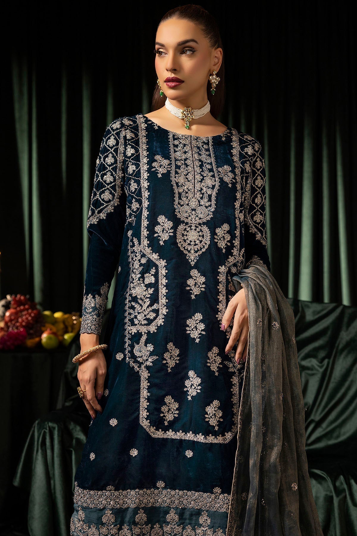 Motifz | Velvet Formals | 5093-DANEEN - by - Libasekhas UK - Registered Vendor of : Motifz - 100% Original Designer Dresss