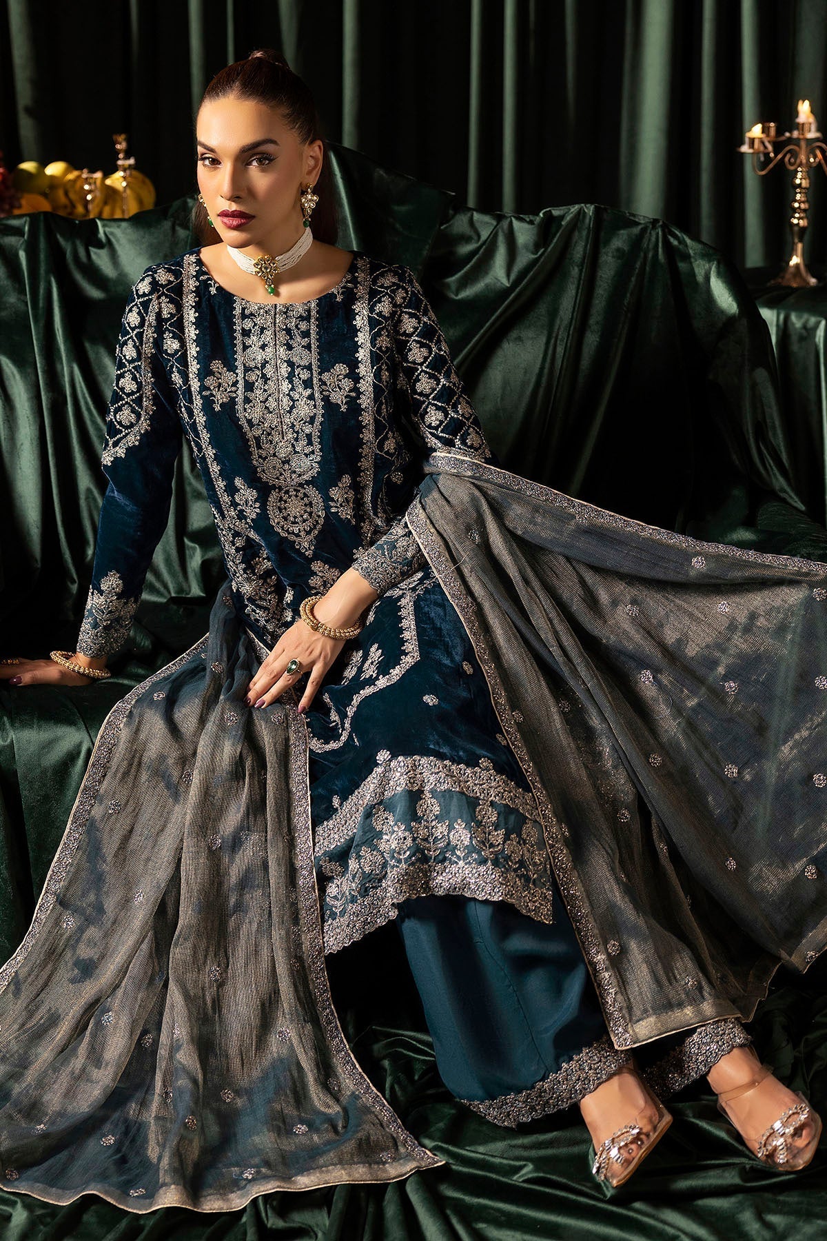 Motifz | Velvet Formals | 5093-DANEEN - by - Libasekhas UK - Registered Vendor of : Motifz - 100% Original Designer Dresss
