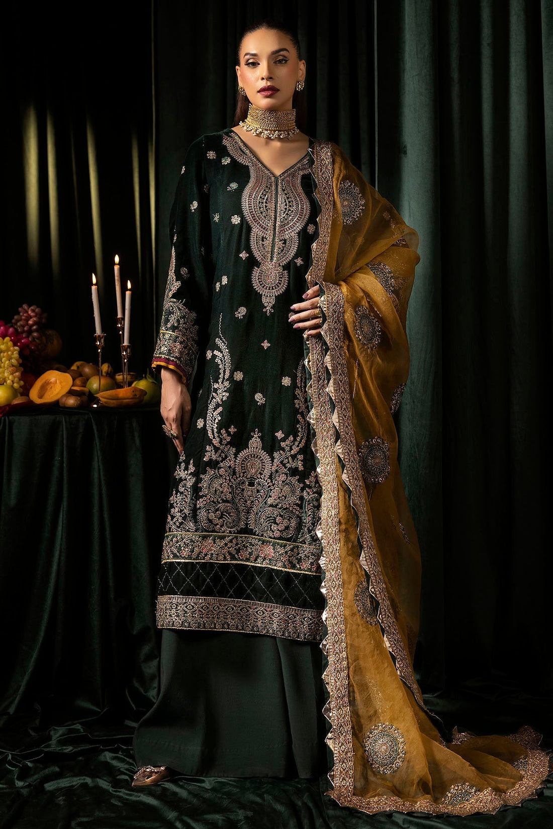 Motifz | Velvet Formals | 5094-YUMNA - by - Libasekhas UK - Registered Vendor of : Motifz - 100% Original Designer Dresss