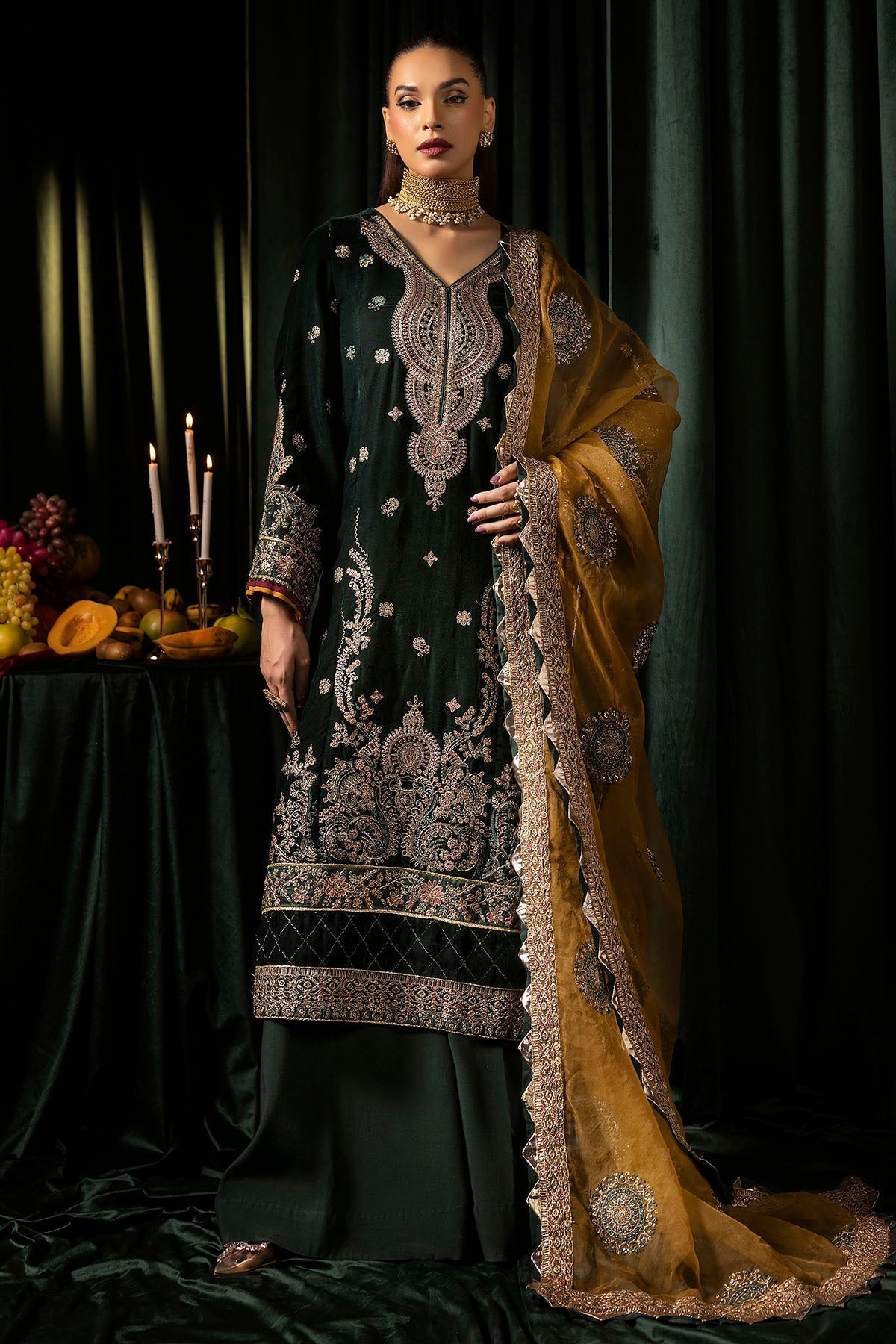 Motifz | Velvet Formals | 5094-YUMNA - by - Libasekhas UK - Registered Vendor of : Motifz - 100% Original Designer Dresss