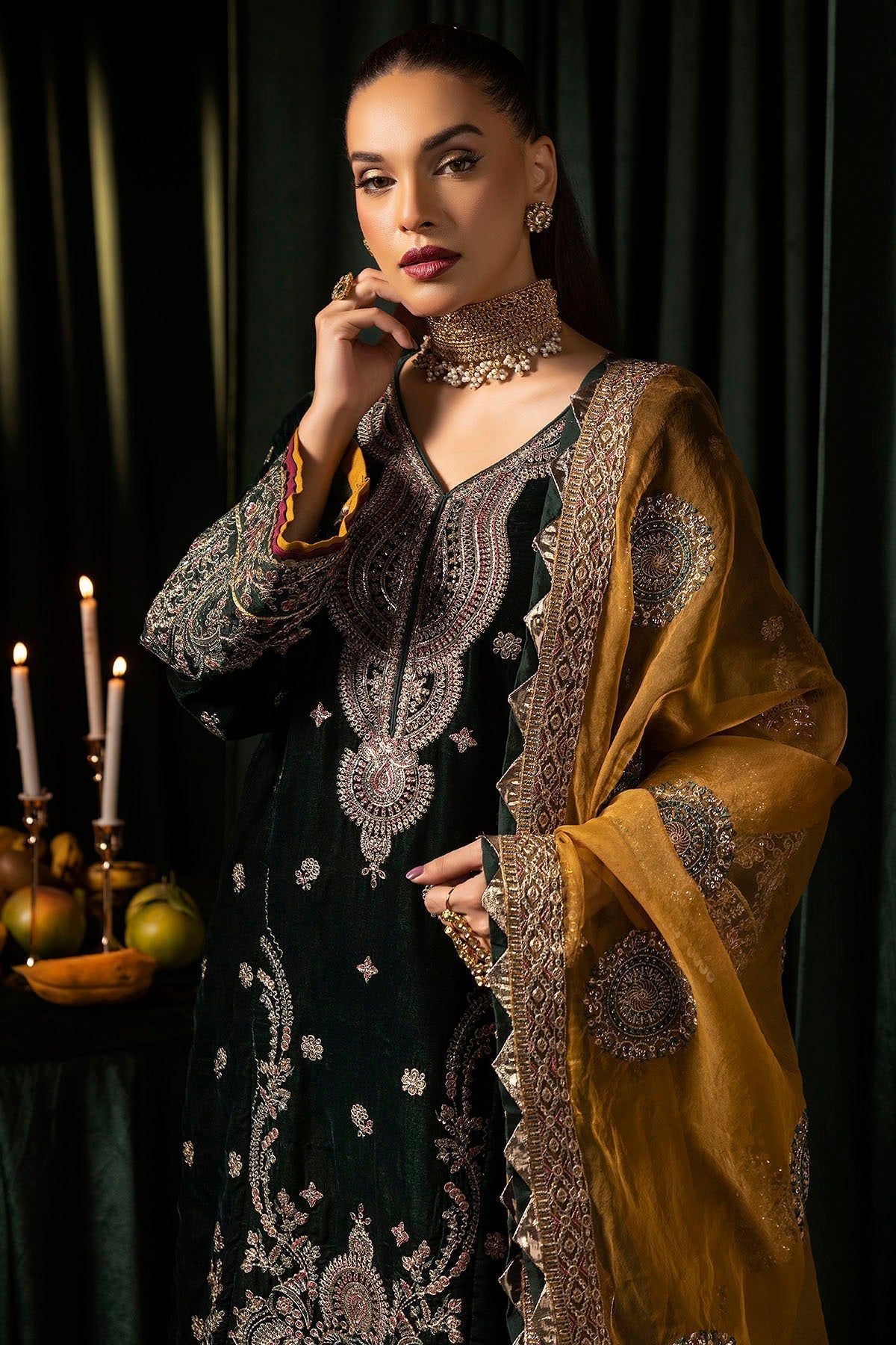 Motifz | Velvet Formals | 5094-YUMNA - by - Libasekhas UK - Registered Vendor of : Motifz - 100% Original Designer Dresss