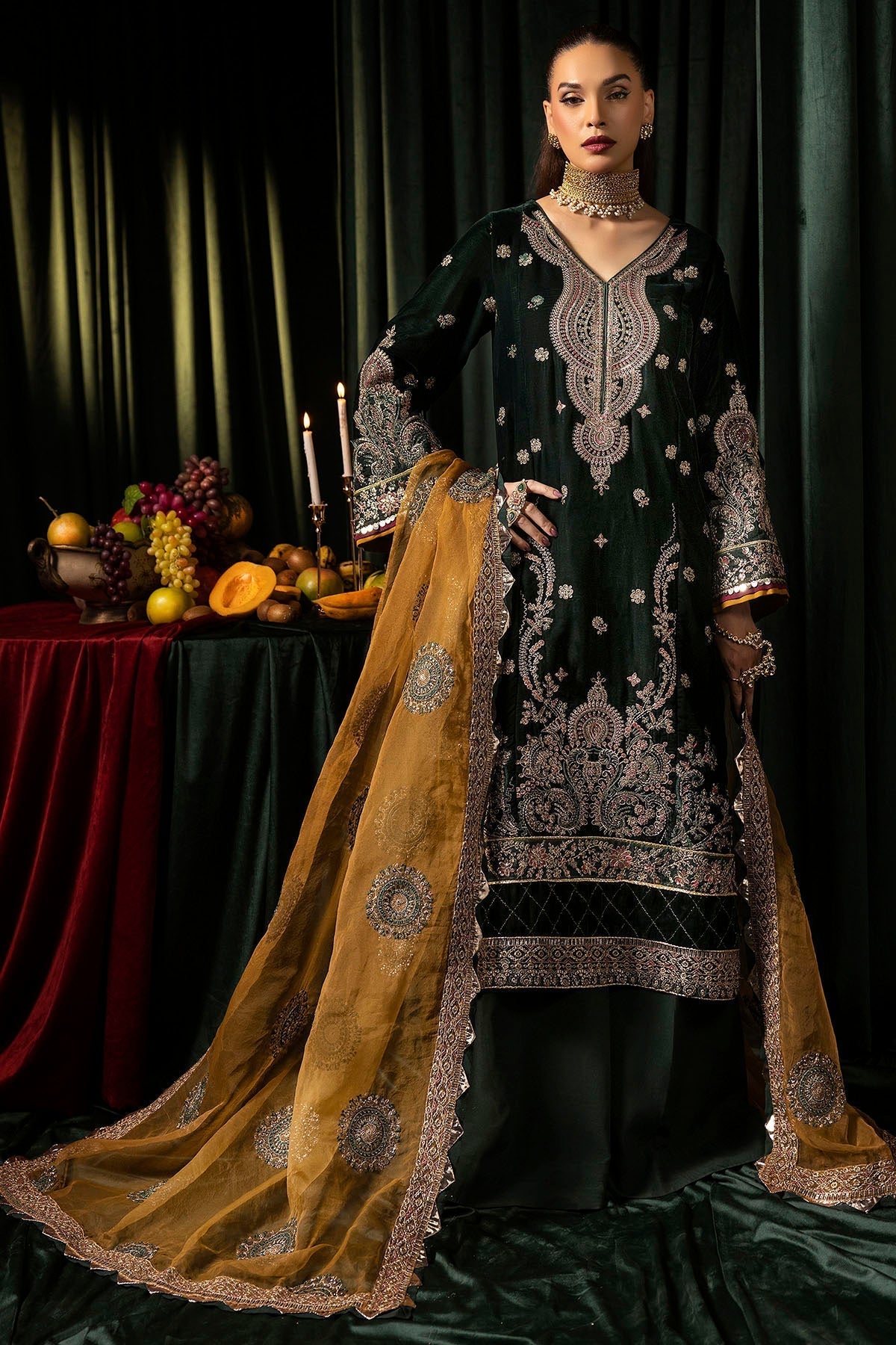 Motifz | Velvet Formals | 5094-YUMNA - by - Libasekhas UK - Registered Vendor of : Motifz - 100% Original Designer Dresss