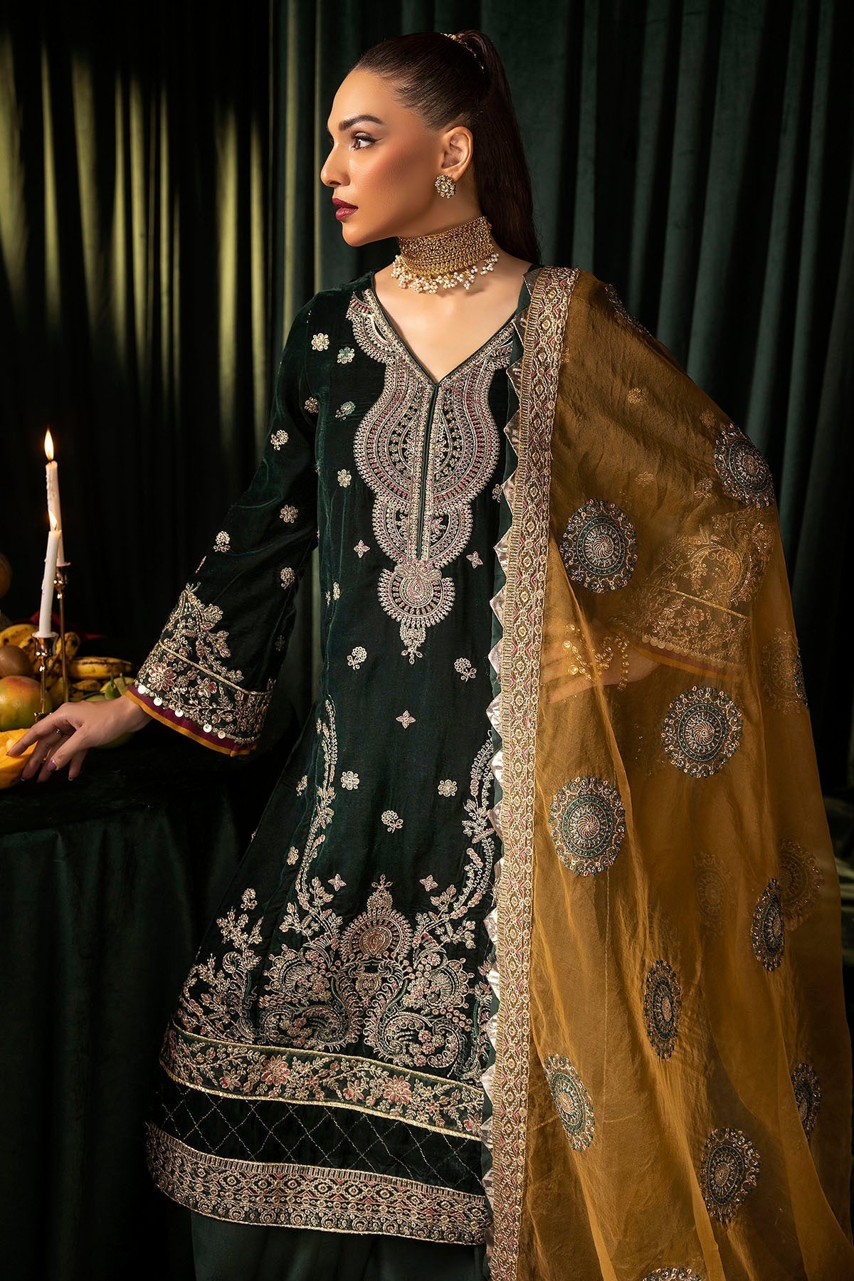 Motifz | Velvet Formals | 5094-YUMNA - by - Libasekhas UK - Registered Vendor of : Motifz - 100% Original Designer Dresss