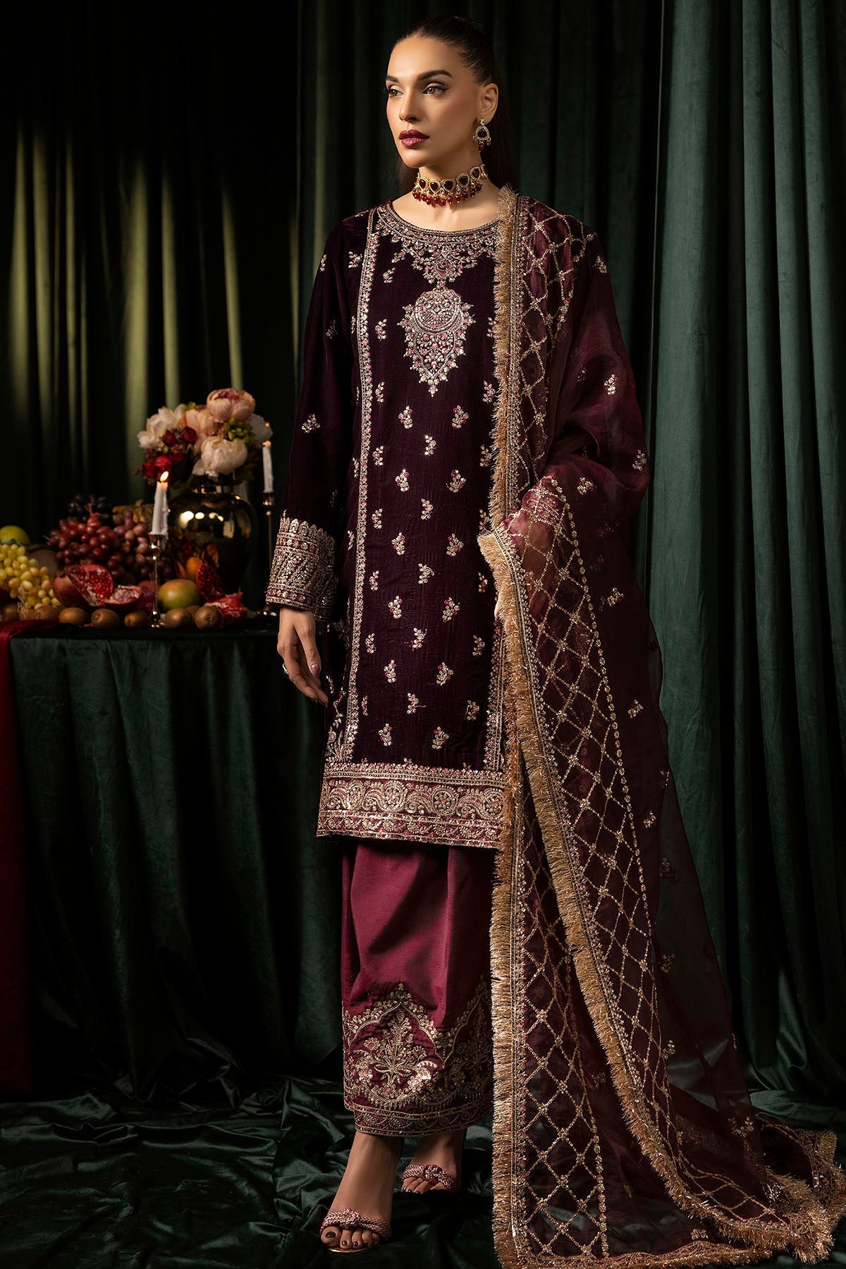 Motifz | Velvet Formals | 5095-MAZNEEN - by - Libasekhas UK - Registered Vendor of : Motifz - 100% Original Designer Dresss