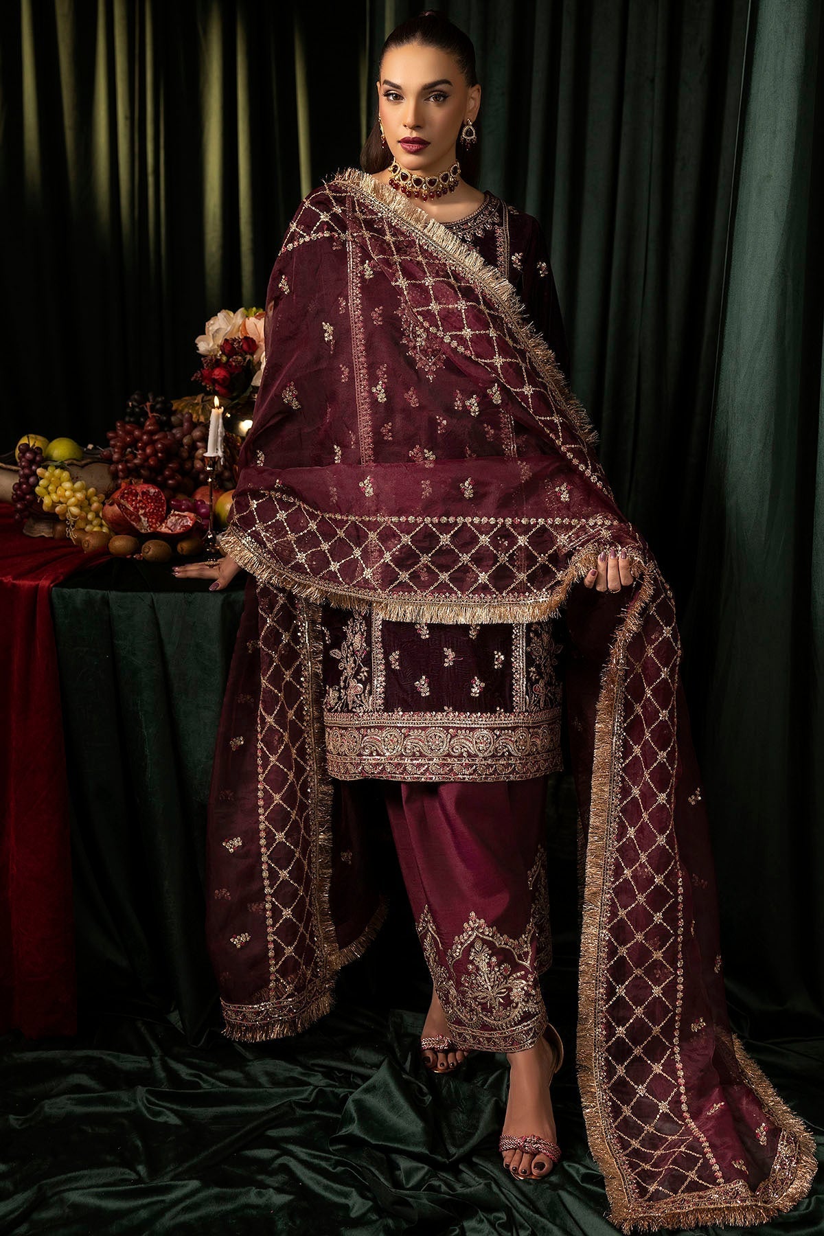 Motifz | Velvet Formals | 5095-MAZNEEN - by - Libasekhas UK - Registered Vendor of : Motifz - 100% Original Designer Dresss