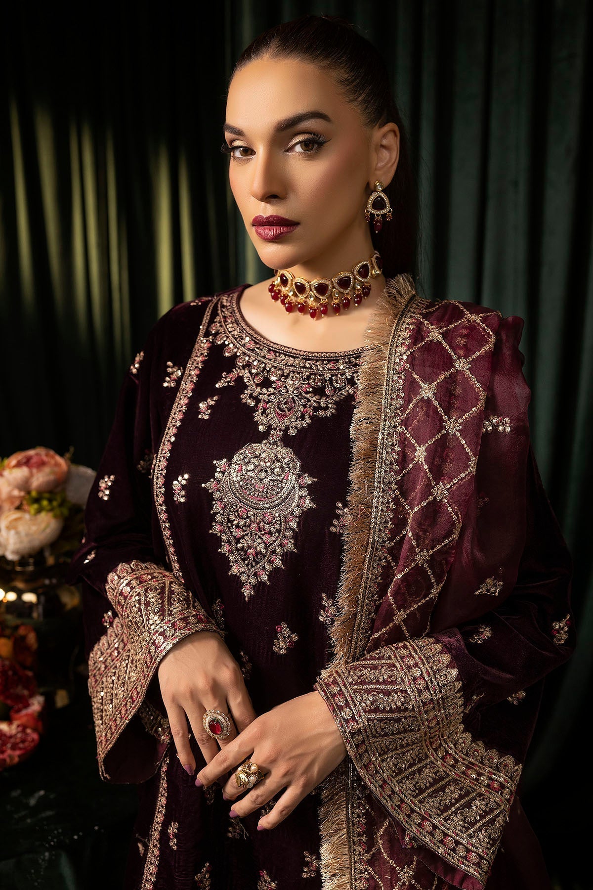 Motifz | Velvet Formals | 5095-MAZNEEN - by - Libasekhas UK - Registered Vendor of : Motifz - 100% Original Designer Dresss