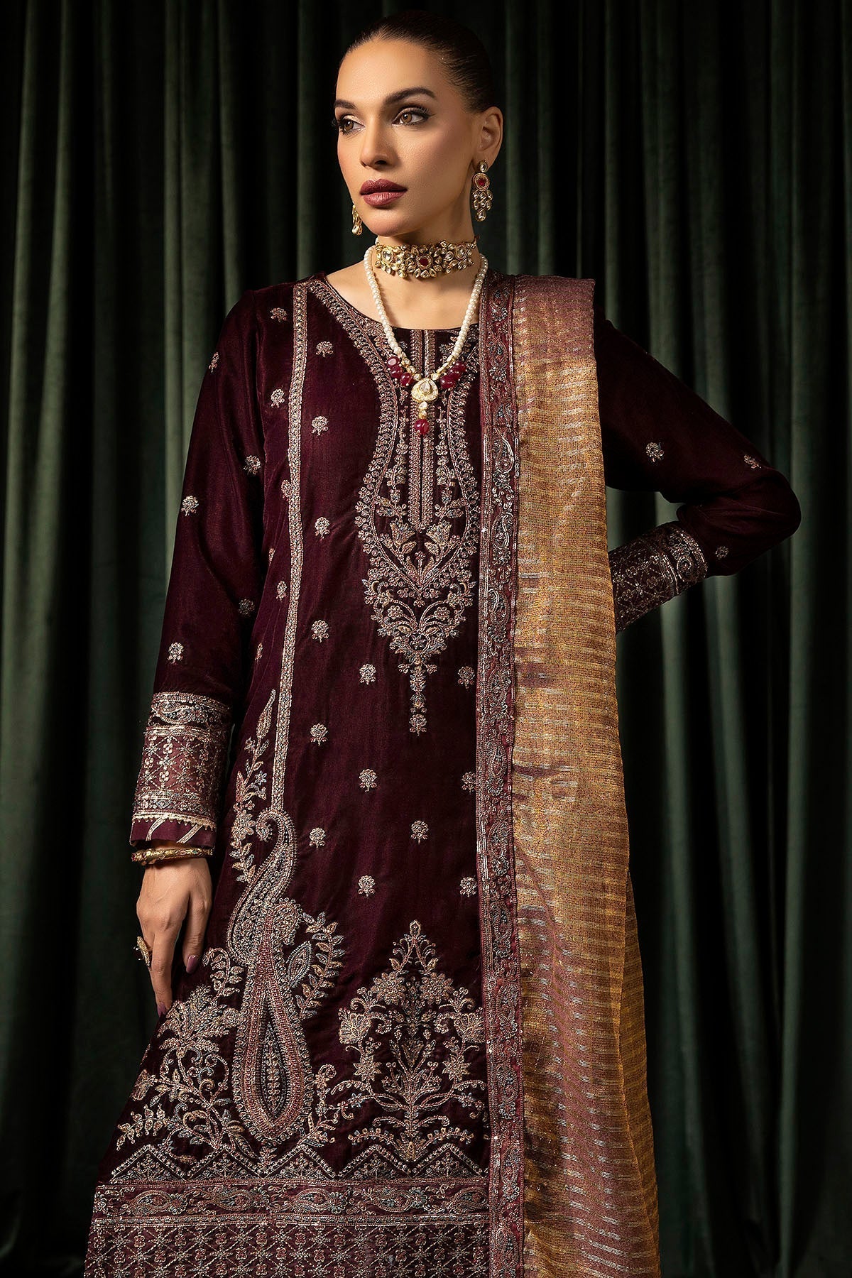 Motifz | Velvet Formals | 5096-DAISHA - by - Libasekhas UK - Registered Vendor of : Motifz - 100% Original Designer Dresss