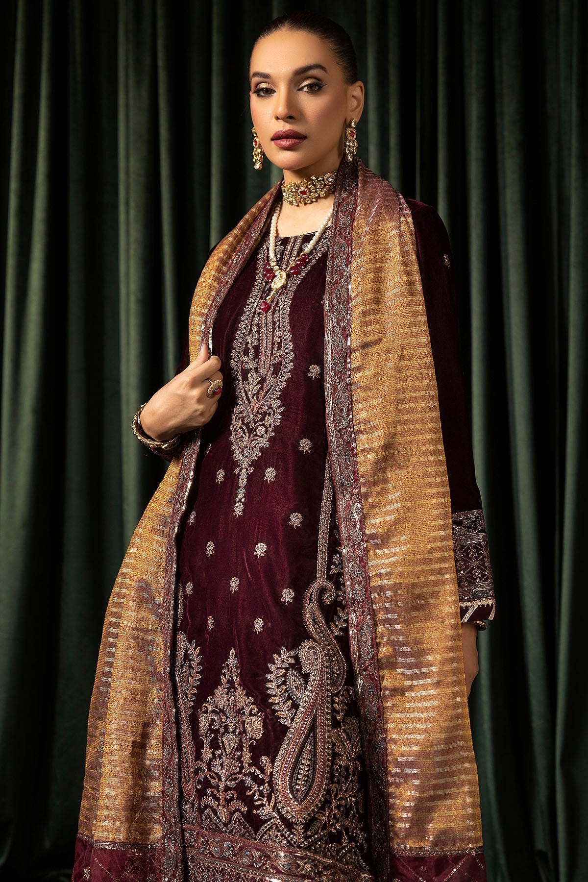 Motifz | Velvet Formals | 5096-DAISHA - by - Libasekhas UK - Registered Vendor of : Motifz - 100% Original Designer Dresss